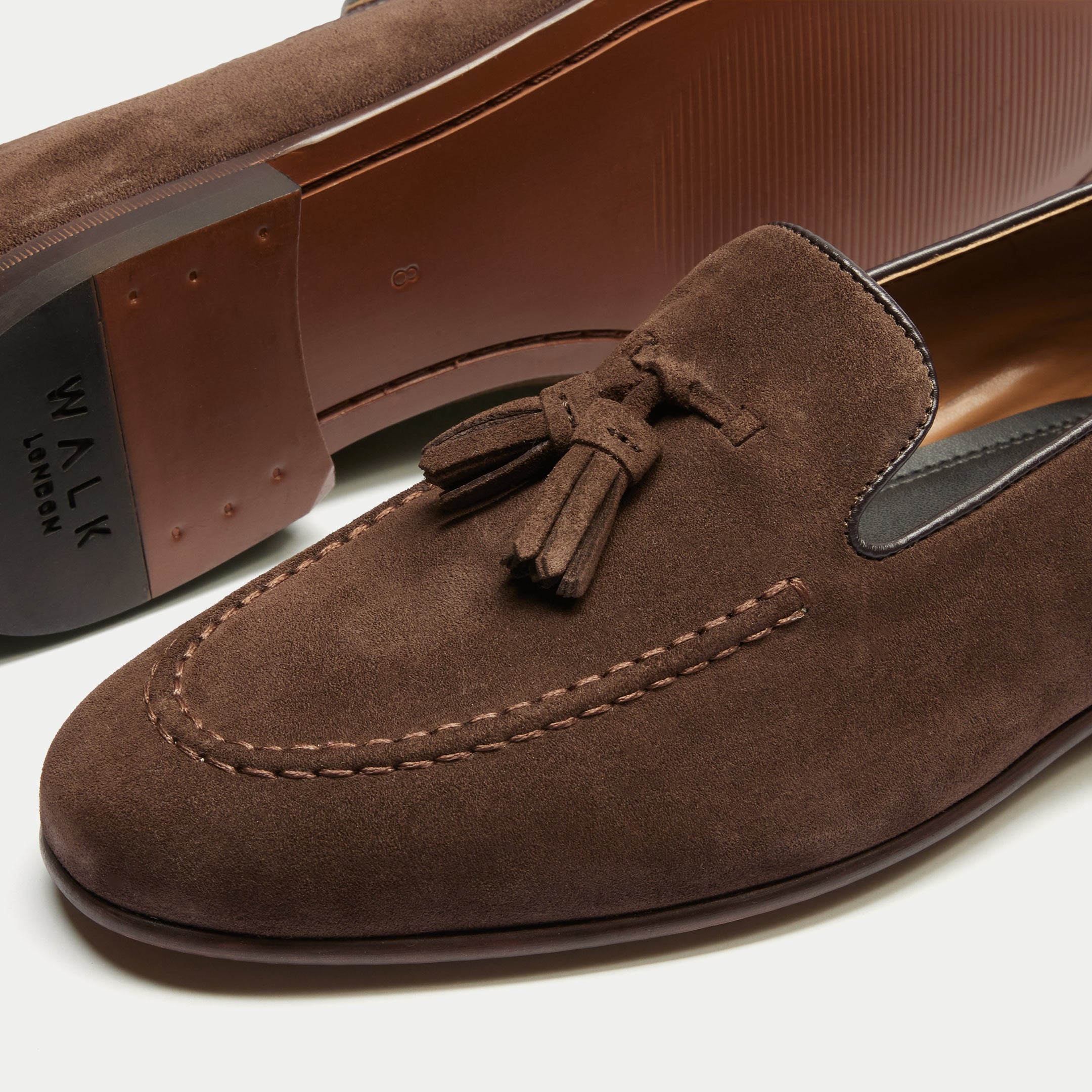 Walk London Mens Trent Tassel Loafer in Brown Suede