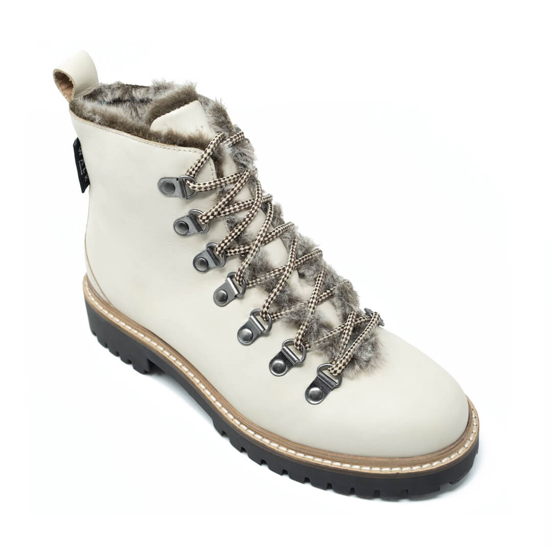 WALK London Holly Fur Hiker Off White Leather
