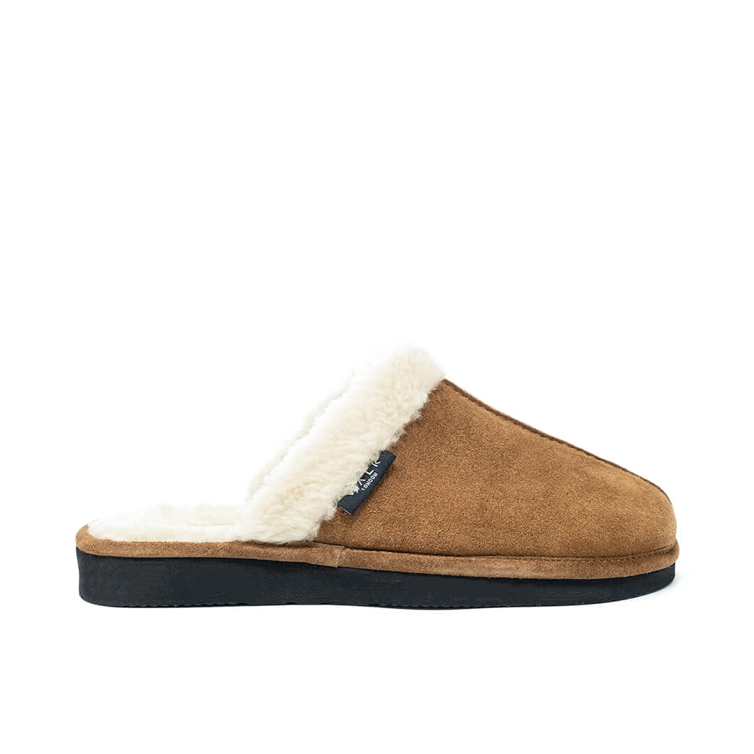 walk london tan suede fur lined slipper