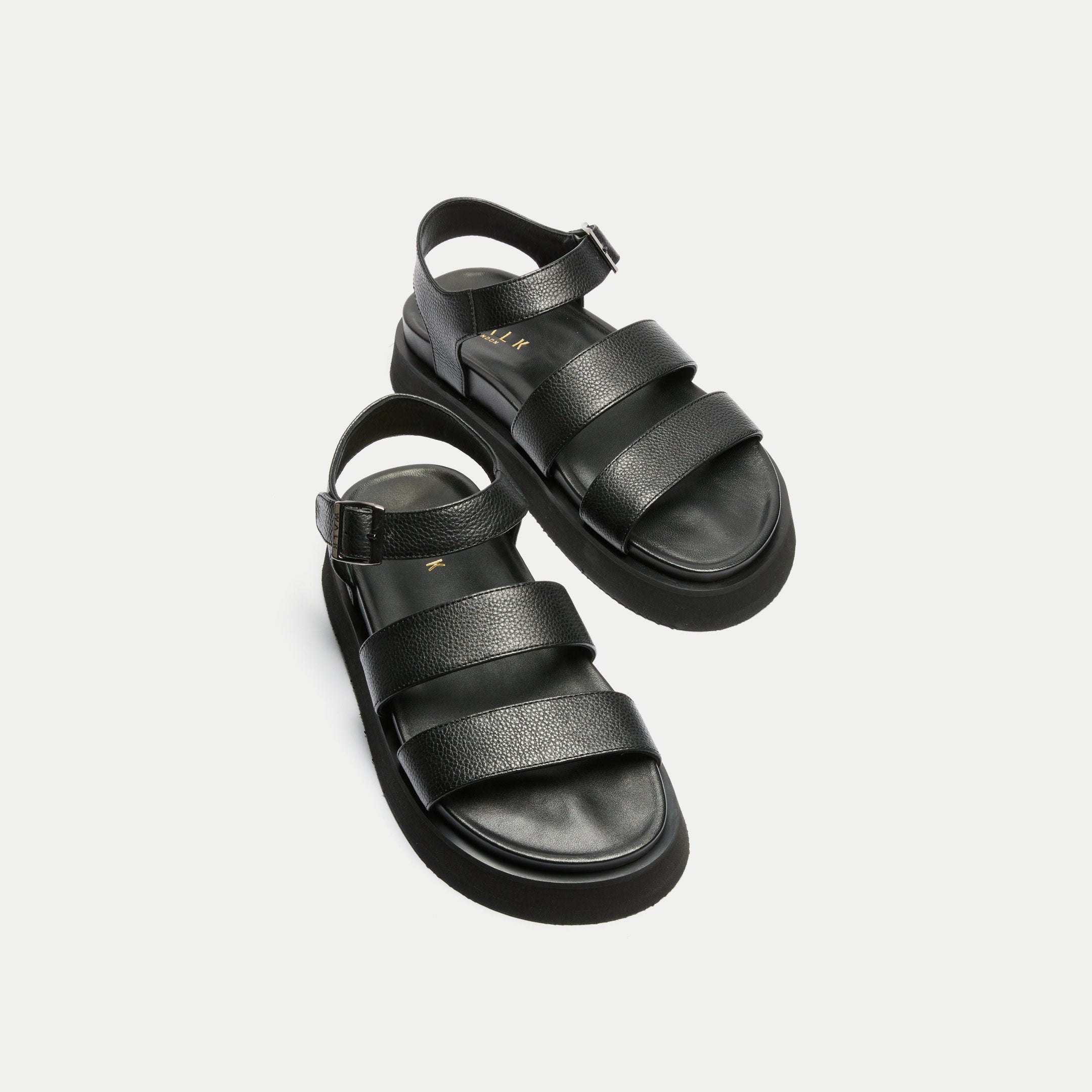 Walk London Womens Barca Strap Footbed Sandal in Black Leather