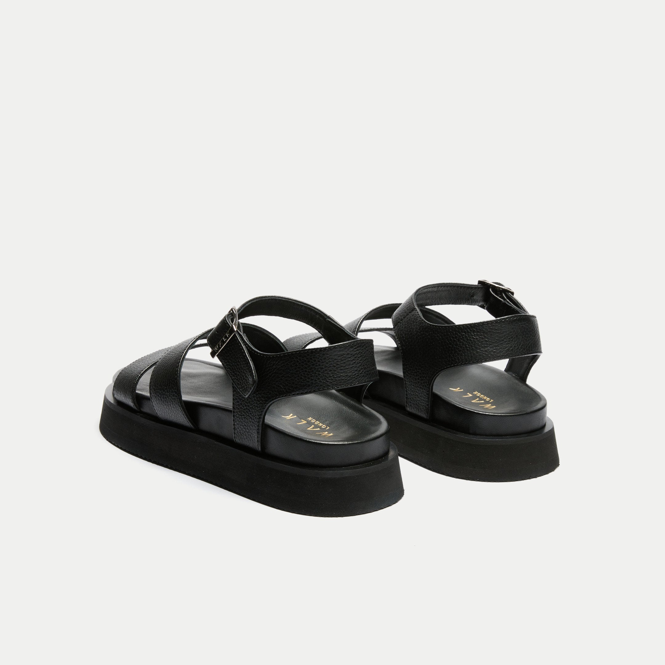 Walk London Womens Barca Strap Footbed Sandal in Black Leather