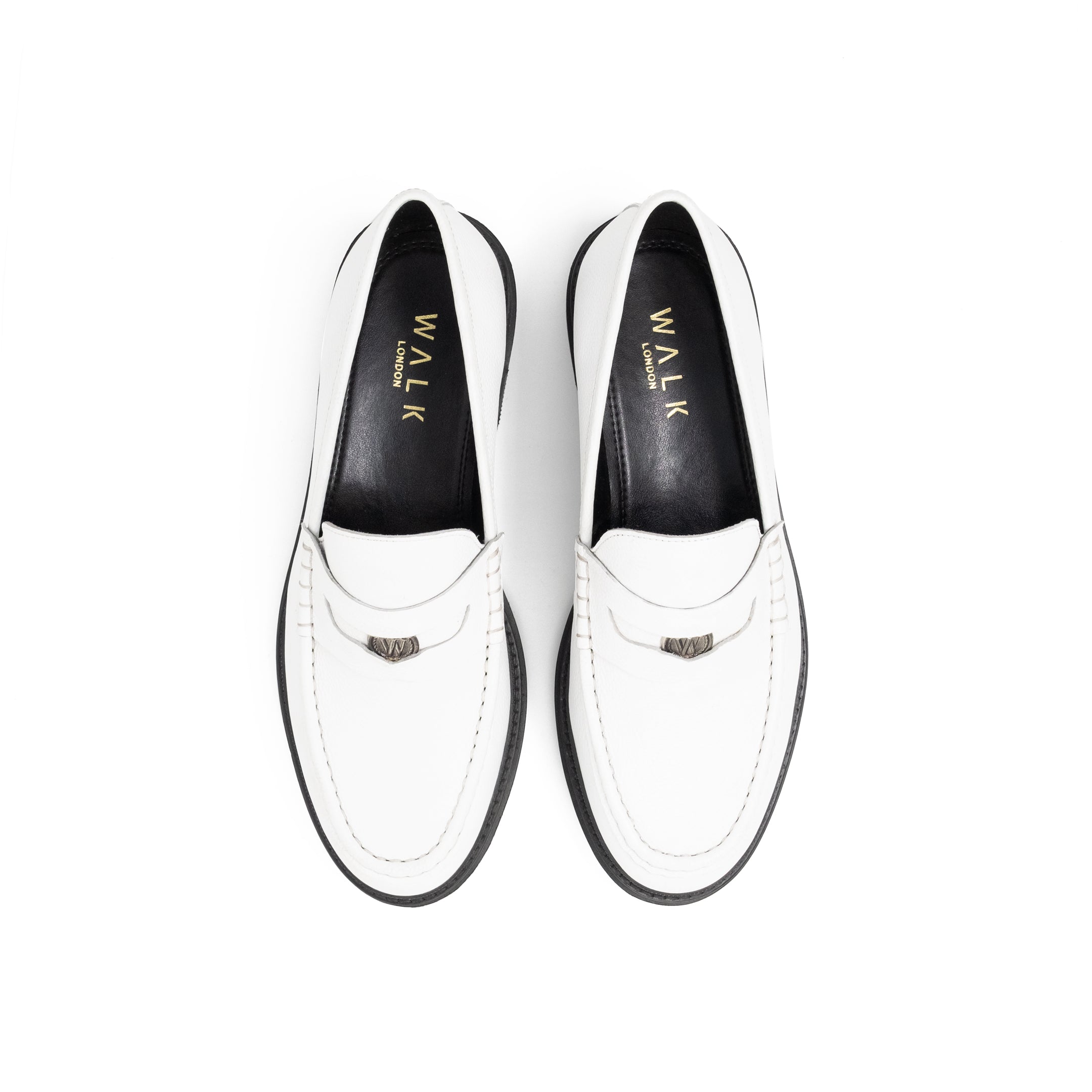 Birdesye view of the Walk London Brooklyn Penny Loafer in White Leather