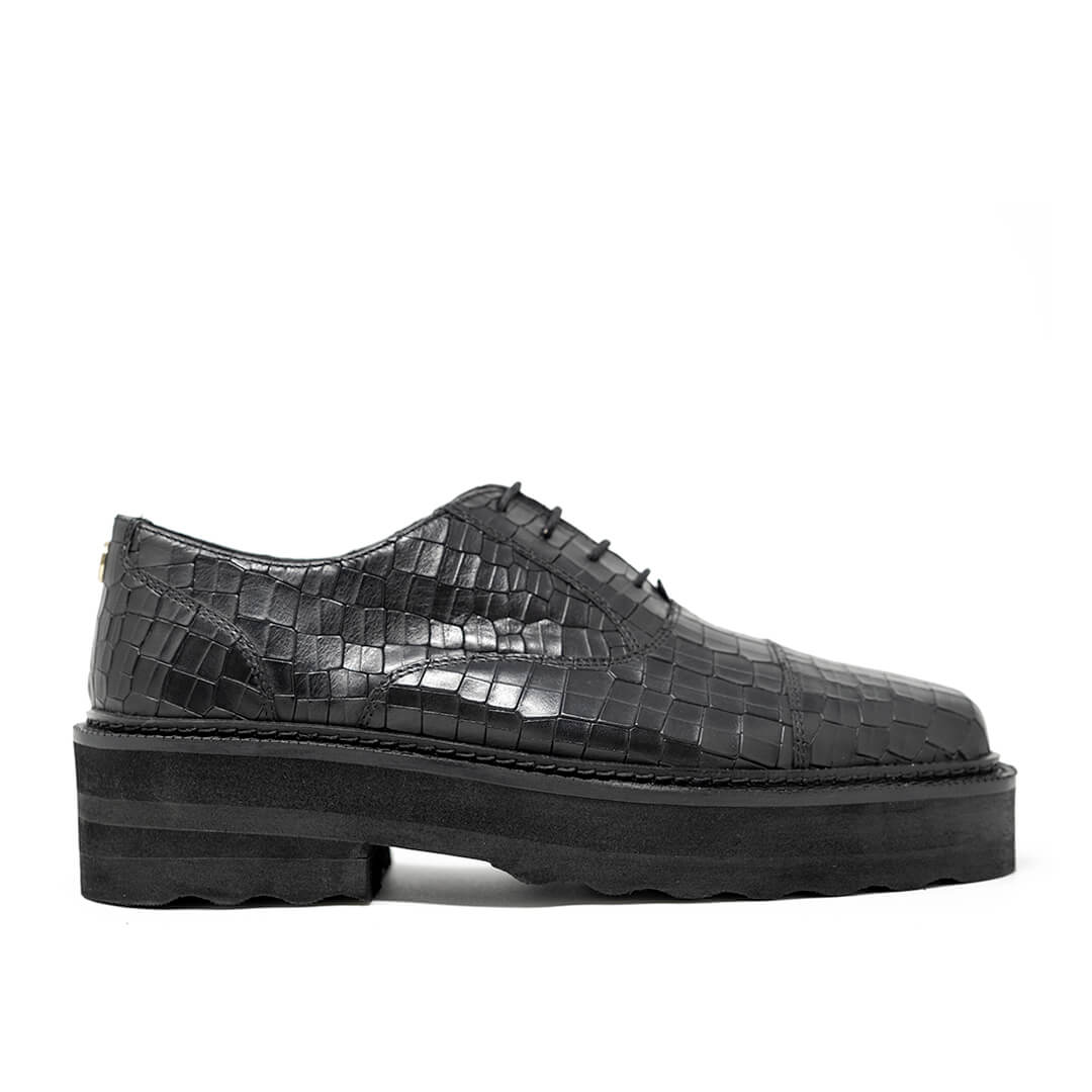WALK London Cali Derby Black Croc Leather