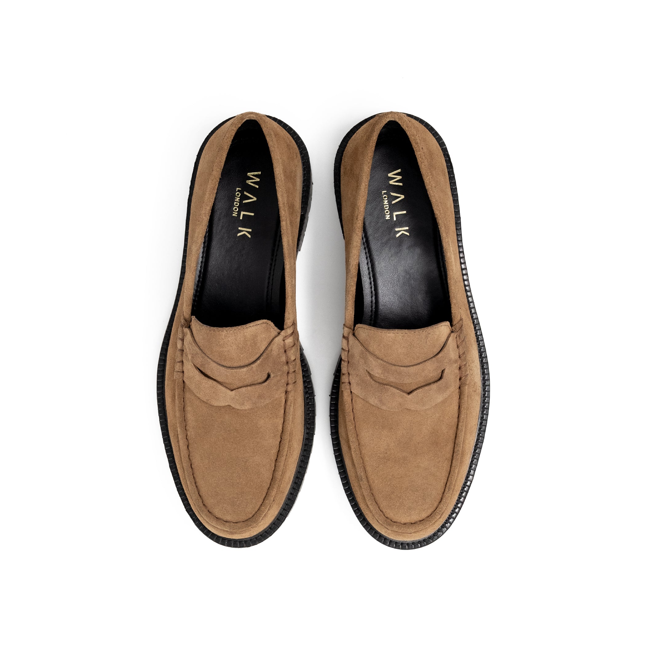 Birdseye View of the Walk London Campus Saddle Loafer in Tan Suede
