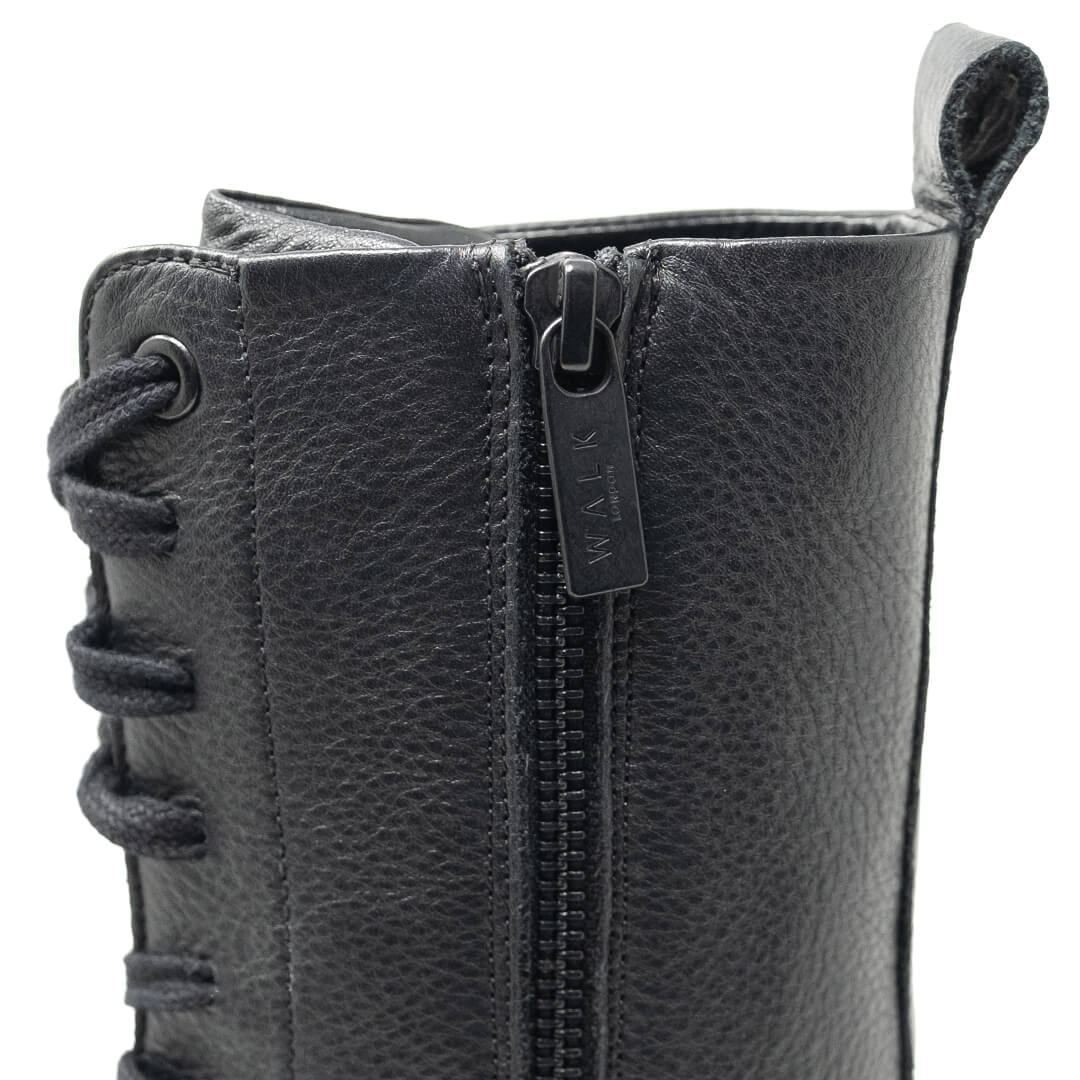 WALK London Dana Lace Up Boot Black Tumbled Leather