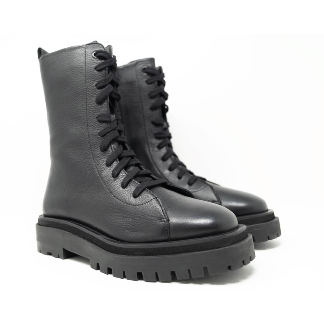 WALK London Dana Lace Up Boot Black Tumbled Leather