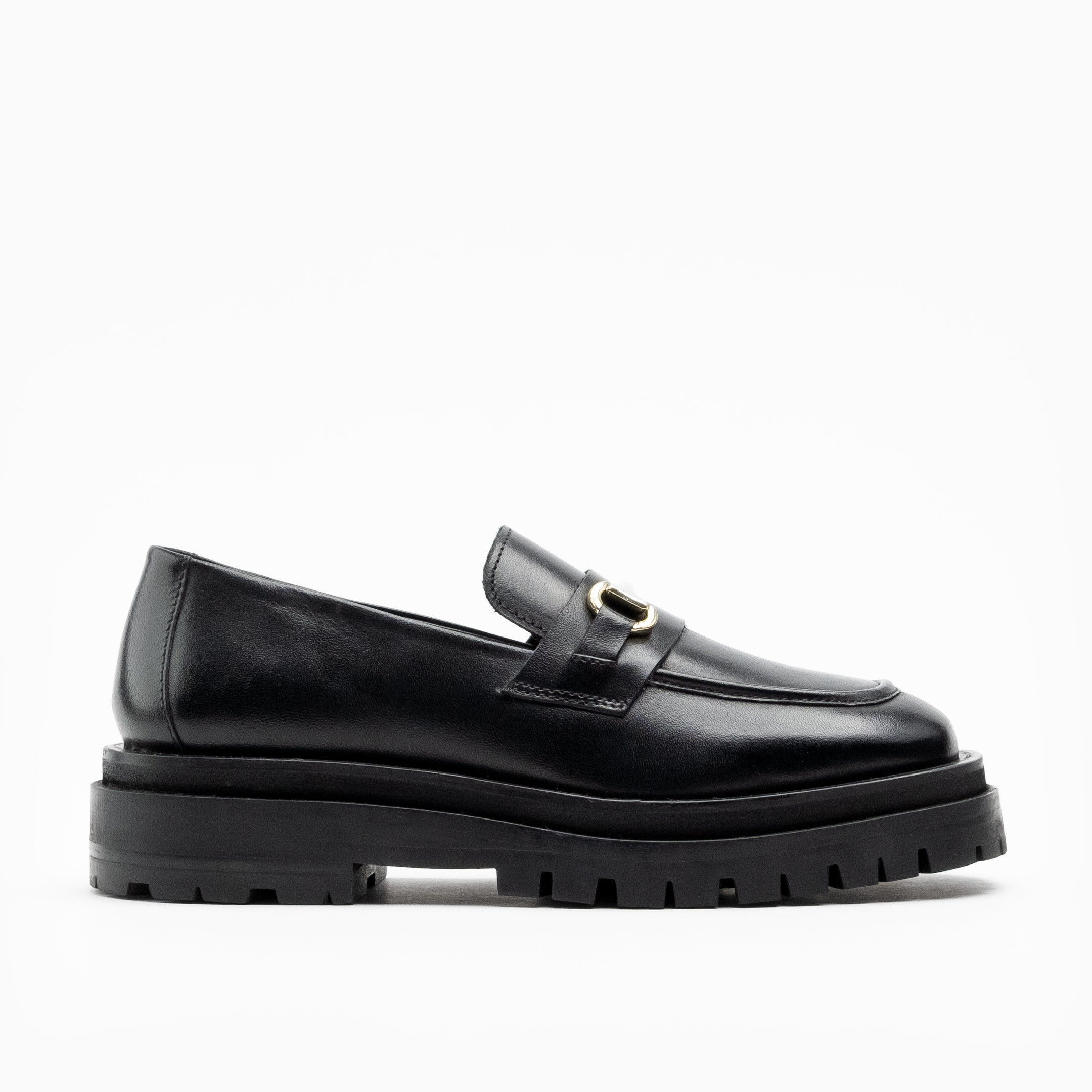 Walk London Womens Dana Trim Loafer in Black Leather