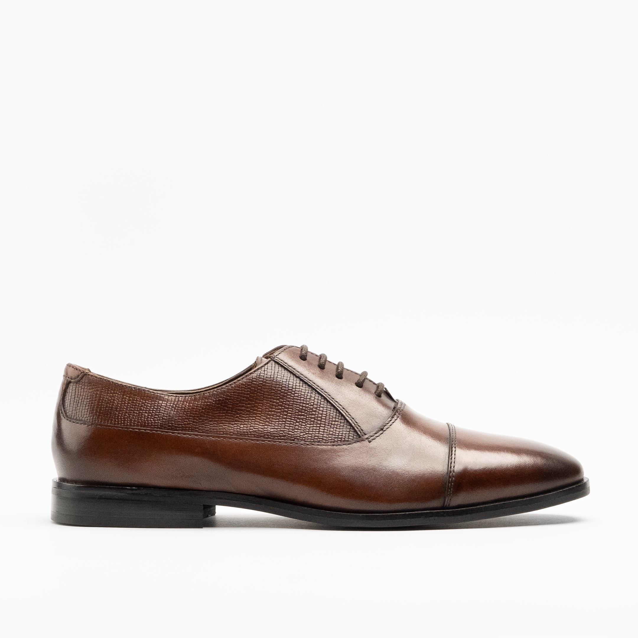 Walk London Mens Florence Oxford Toe Cap in Brown Leather