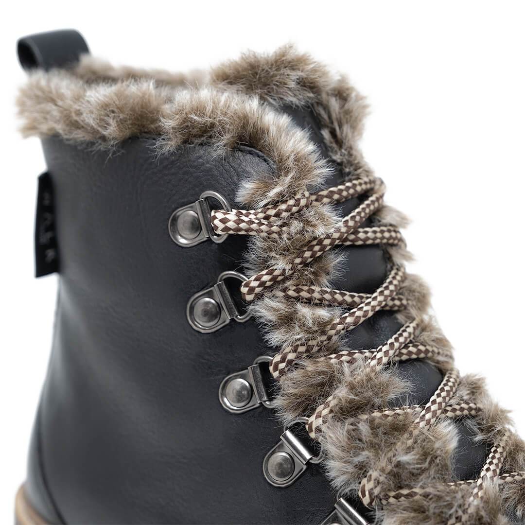 WALK London Holly Fur Hiker Black Leather
