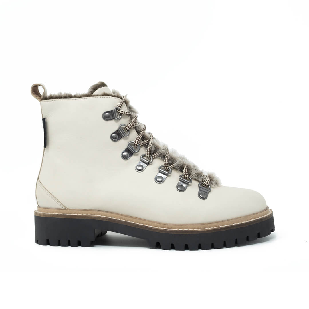 WALK London Holly Fur Hiker Off White Leather
