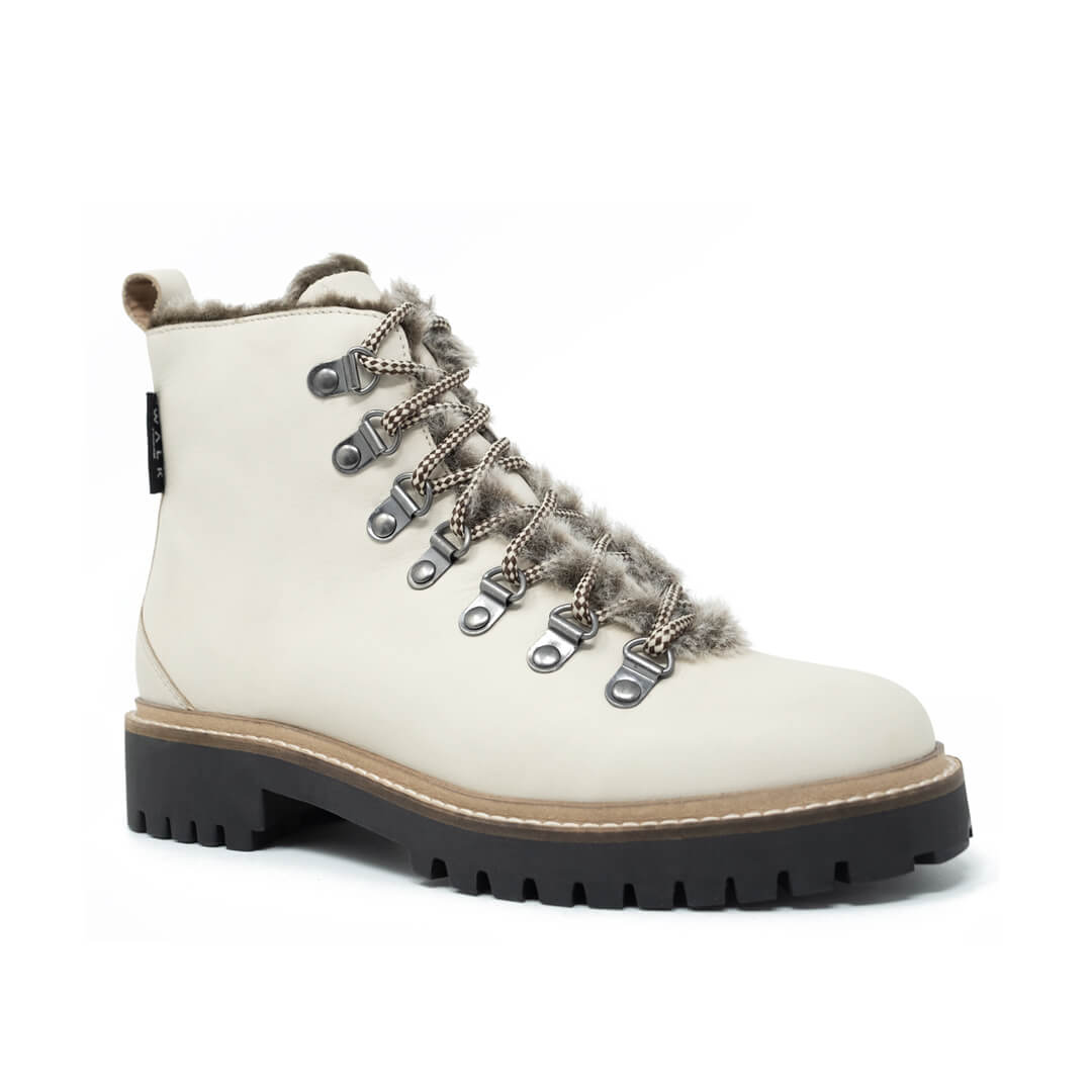 WALK London Holly Fur Hiker Off White Leather