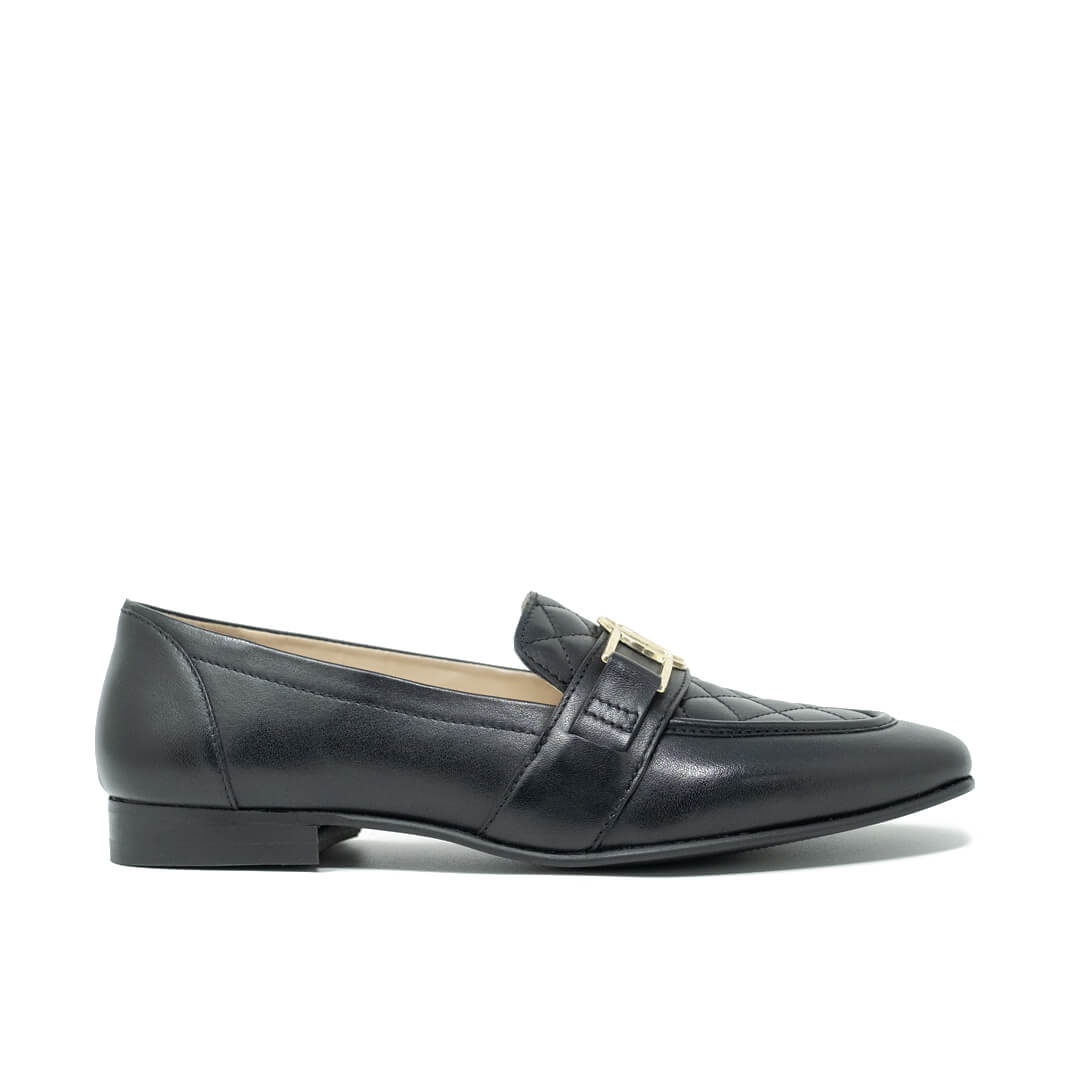 Jessie Quilted Trim Loafer Black Leather