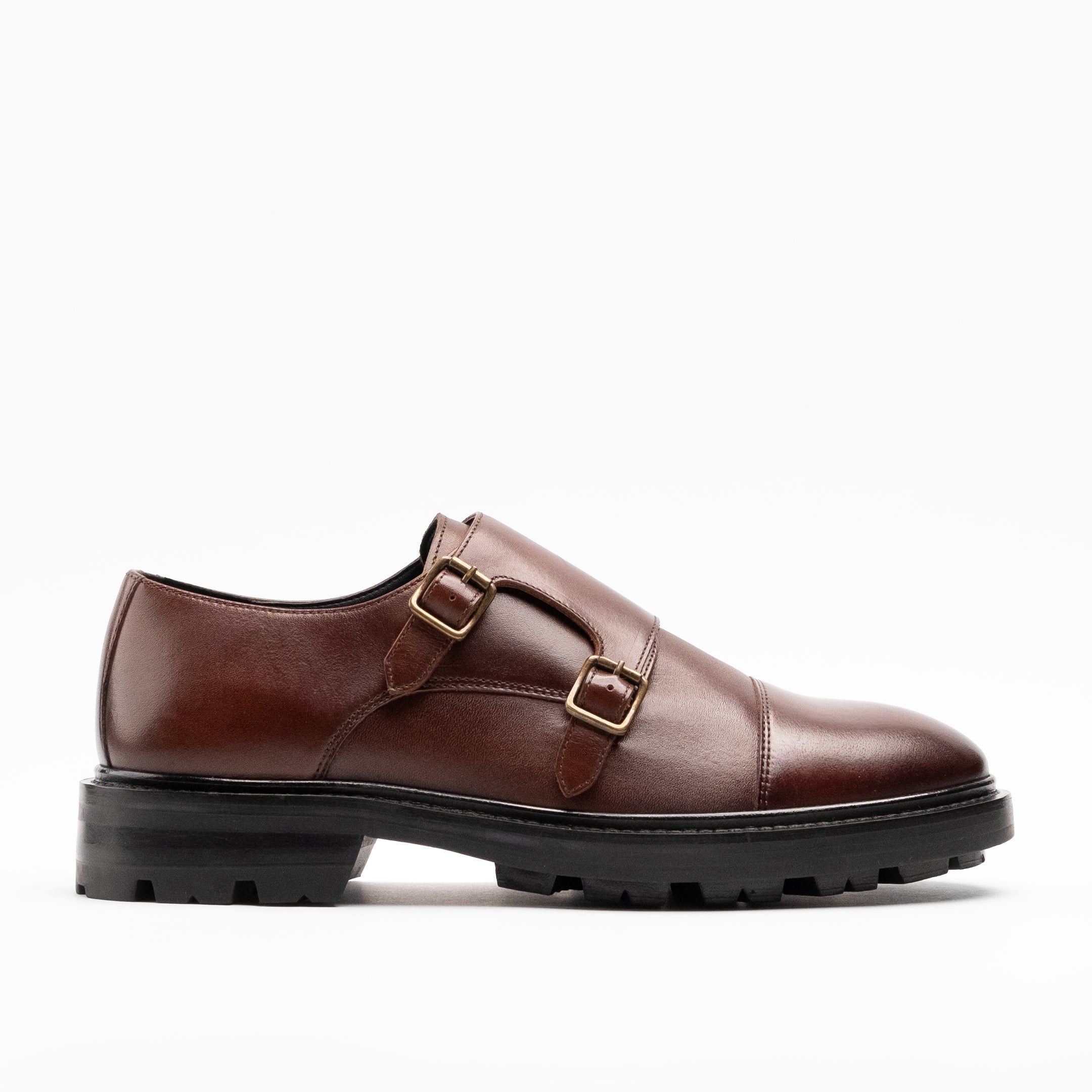 Walk London Mens Justin Monk Shoe in Brown Leather