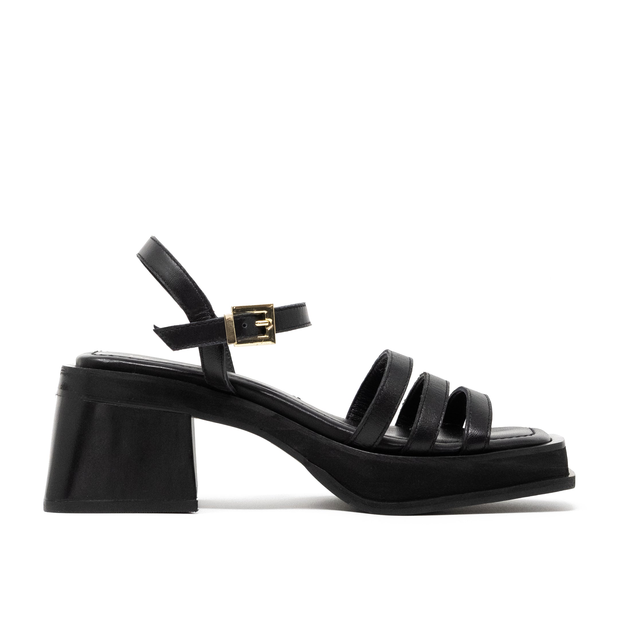 Walk London Lily Ankle Strap Sandal in Black Leather