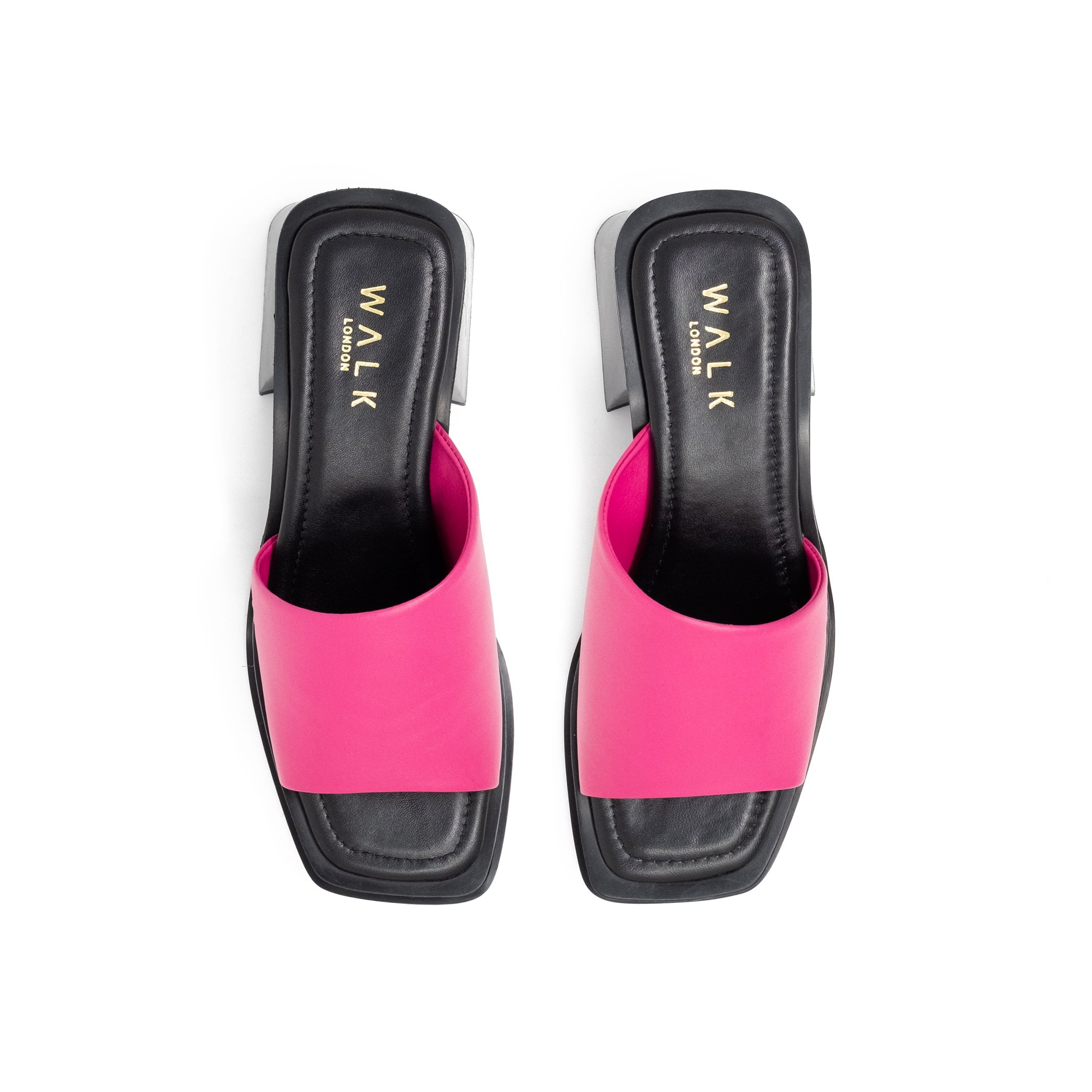 Birdseye View of the Walk London Lily Mule Sandal in Hot Pink Leather
