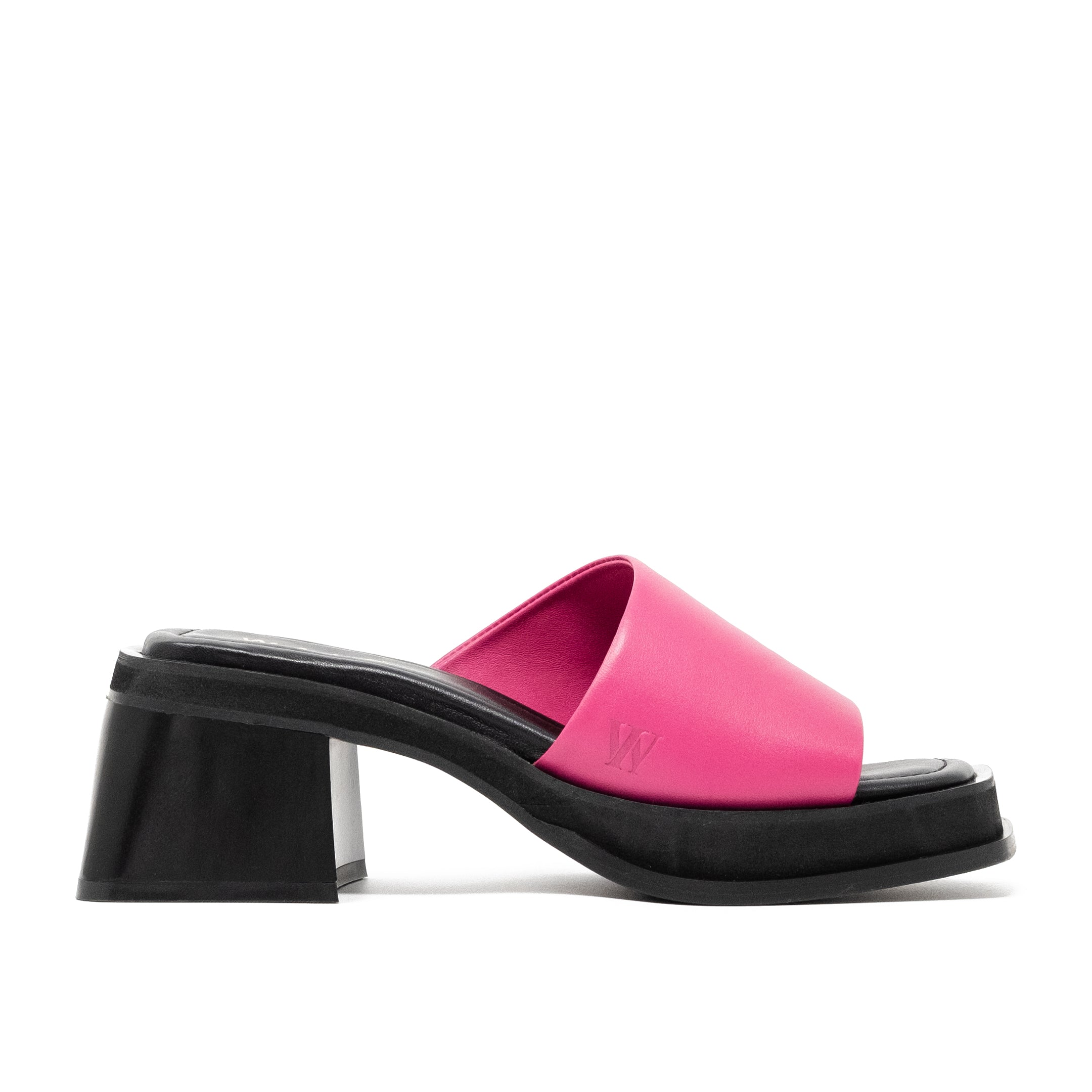 Walk London Lily Mule Sandal in Hot Pink Leather