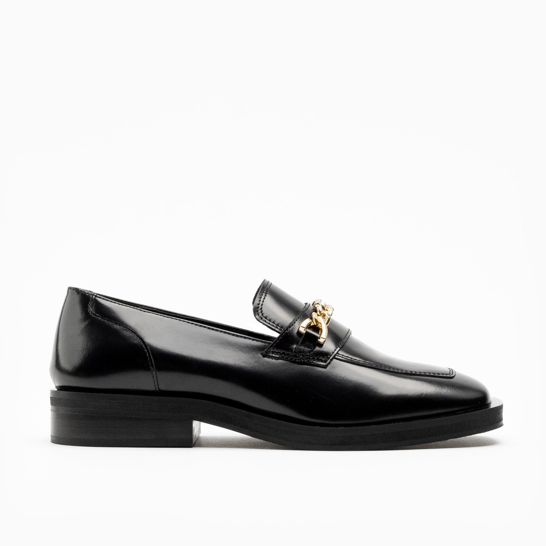 Walk London Womens Lola Chain Loafer in Black Leather