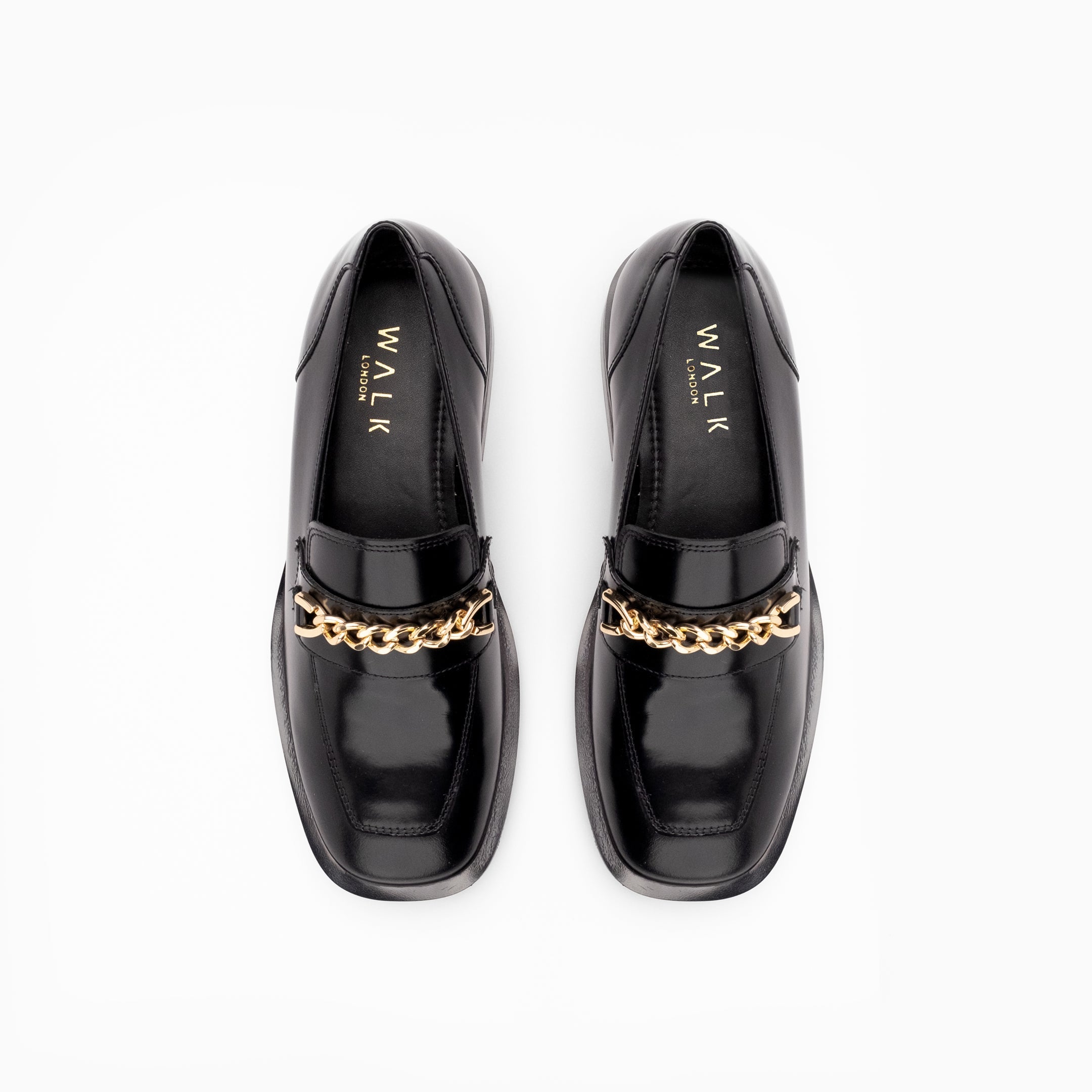 Walk London Womens Lola Chain Loafer in Black Leather