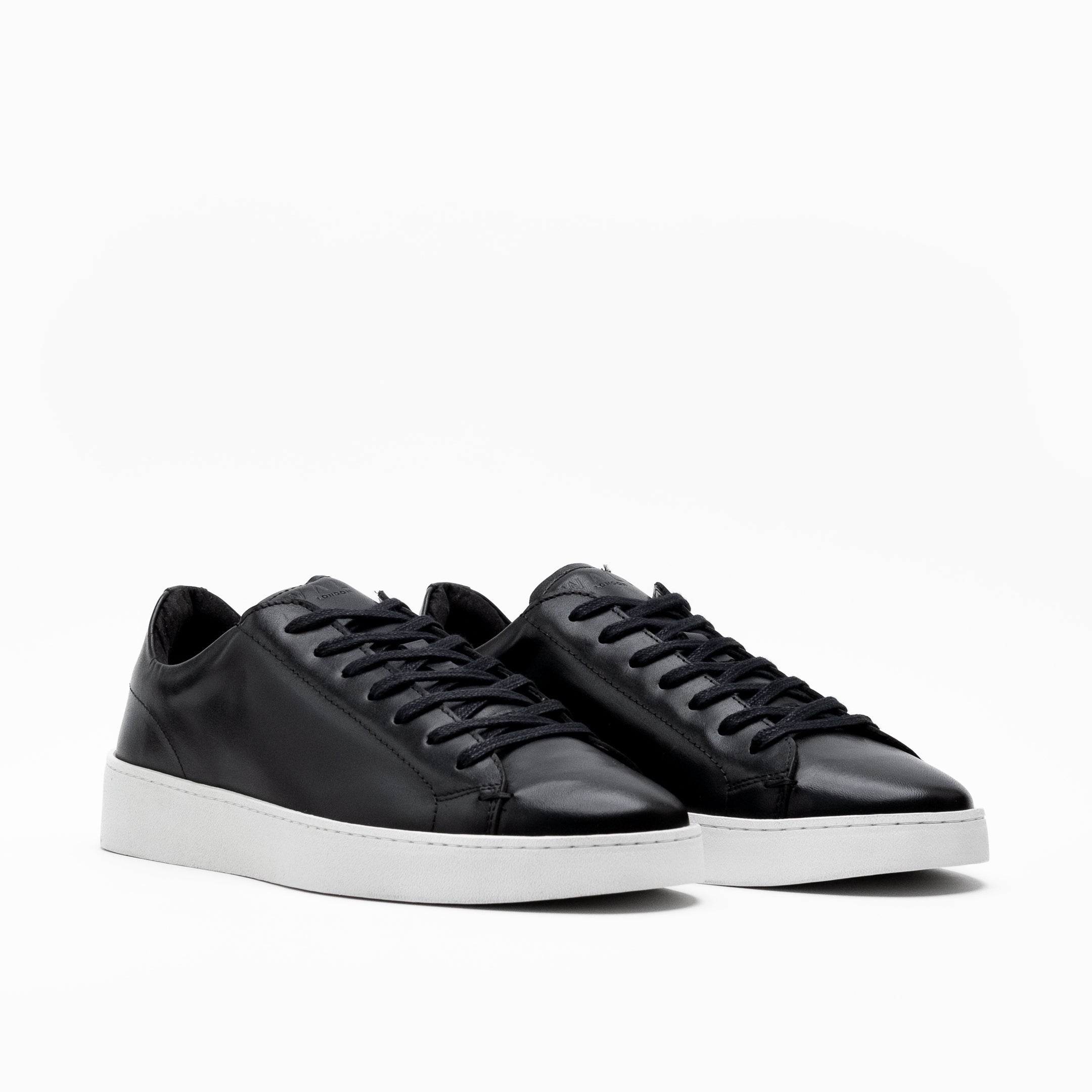 Walk London Mens Marco Trainer in Black Leather