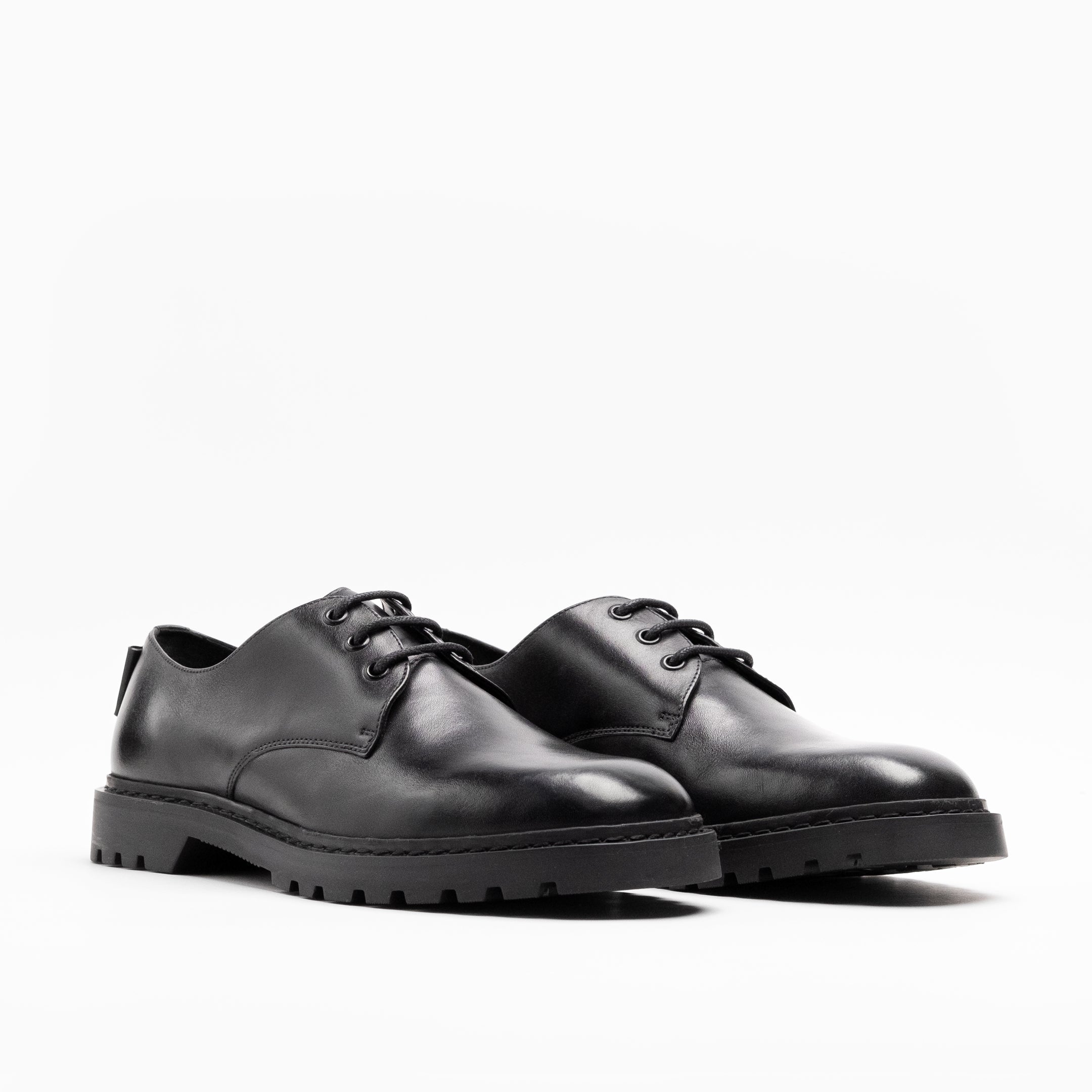 Walk London Mens Milano Derby Shoe in Black Leather