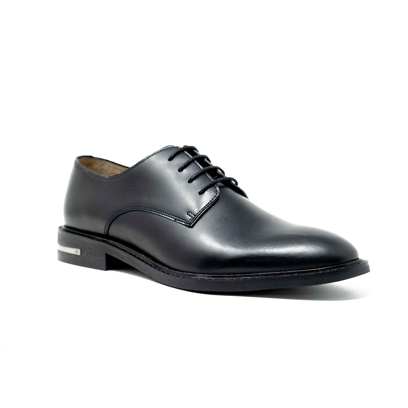 Men's Black Leather Derby Shoe with Heel Clip