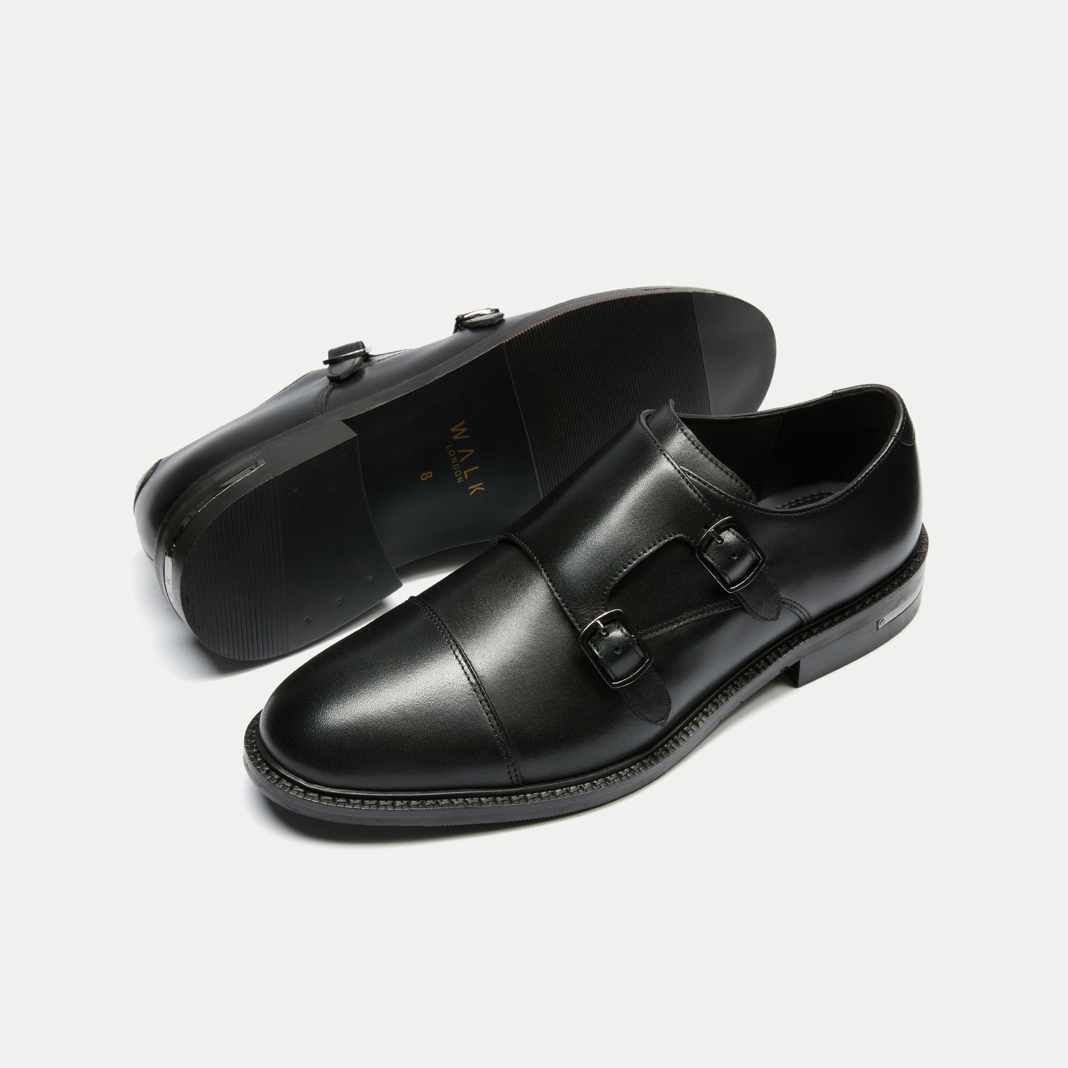 Walk London Mens Oliver Monk Strap Shoe in Black Leather