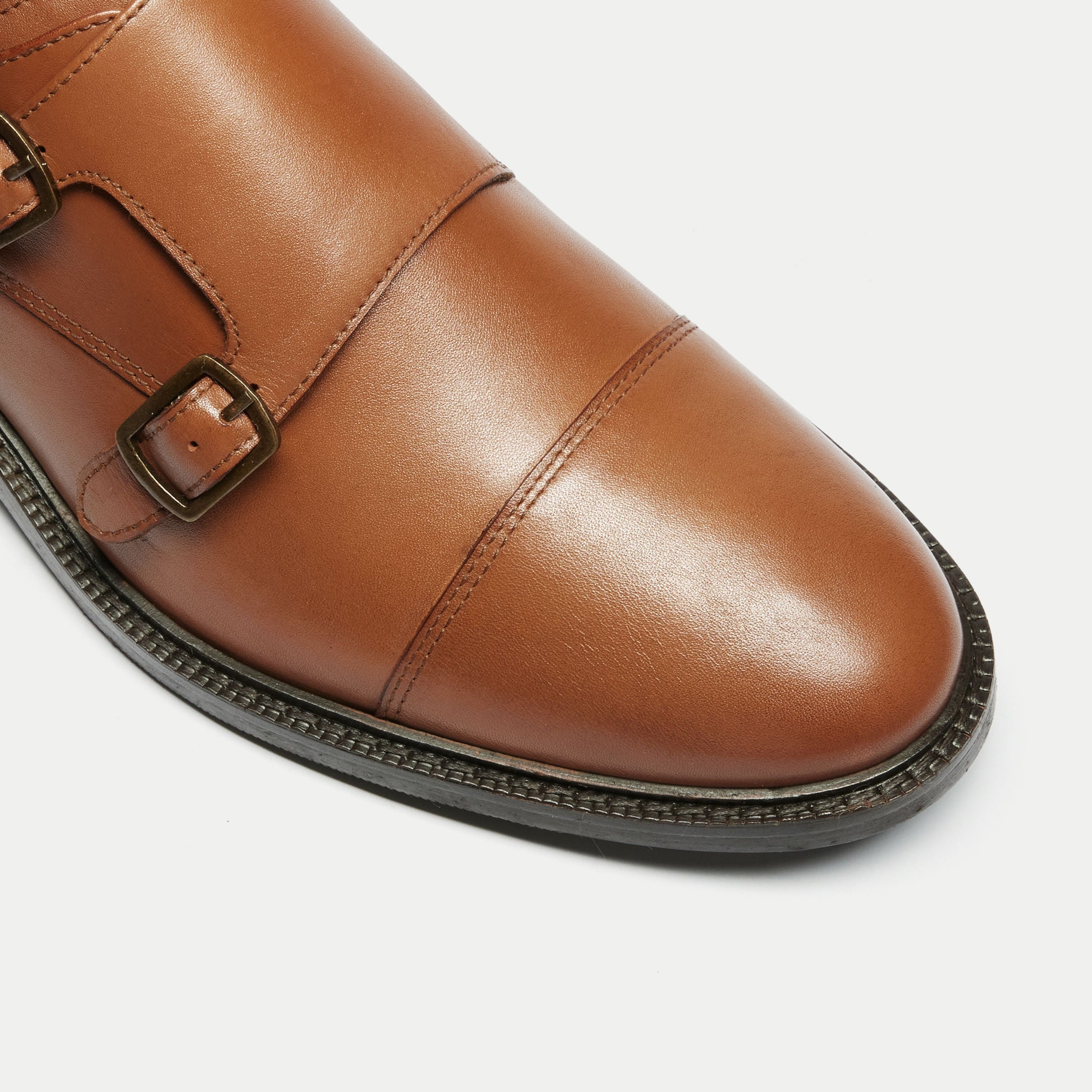 Walk London Mens Oliver Monk Strap Shoe in Tan Leather