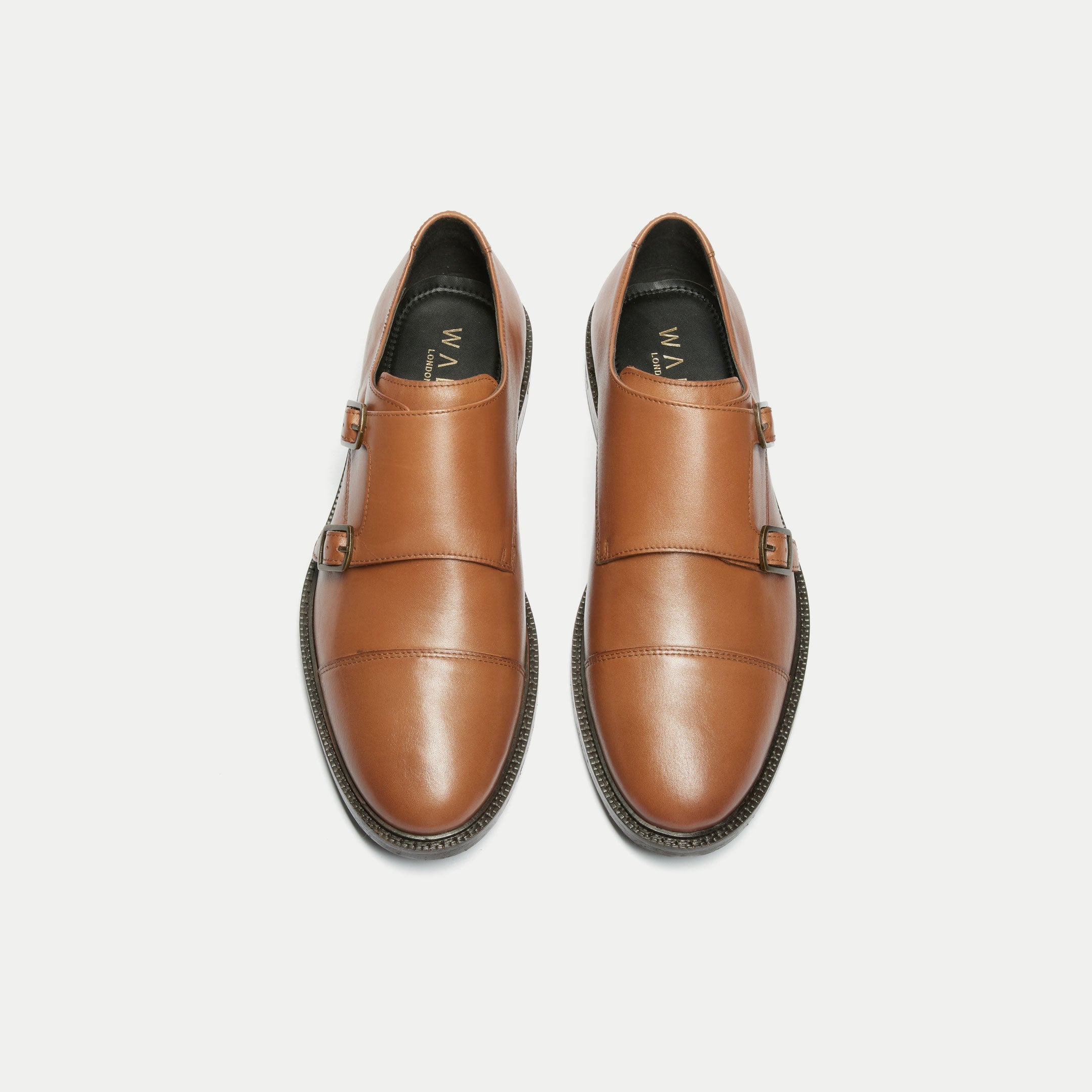 Walk London Mens Oliver Monk Strap Shoe in Tan Leather