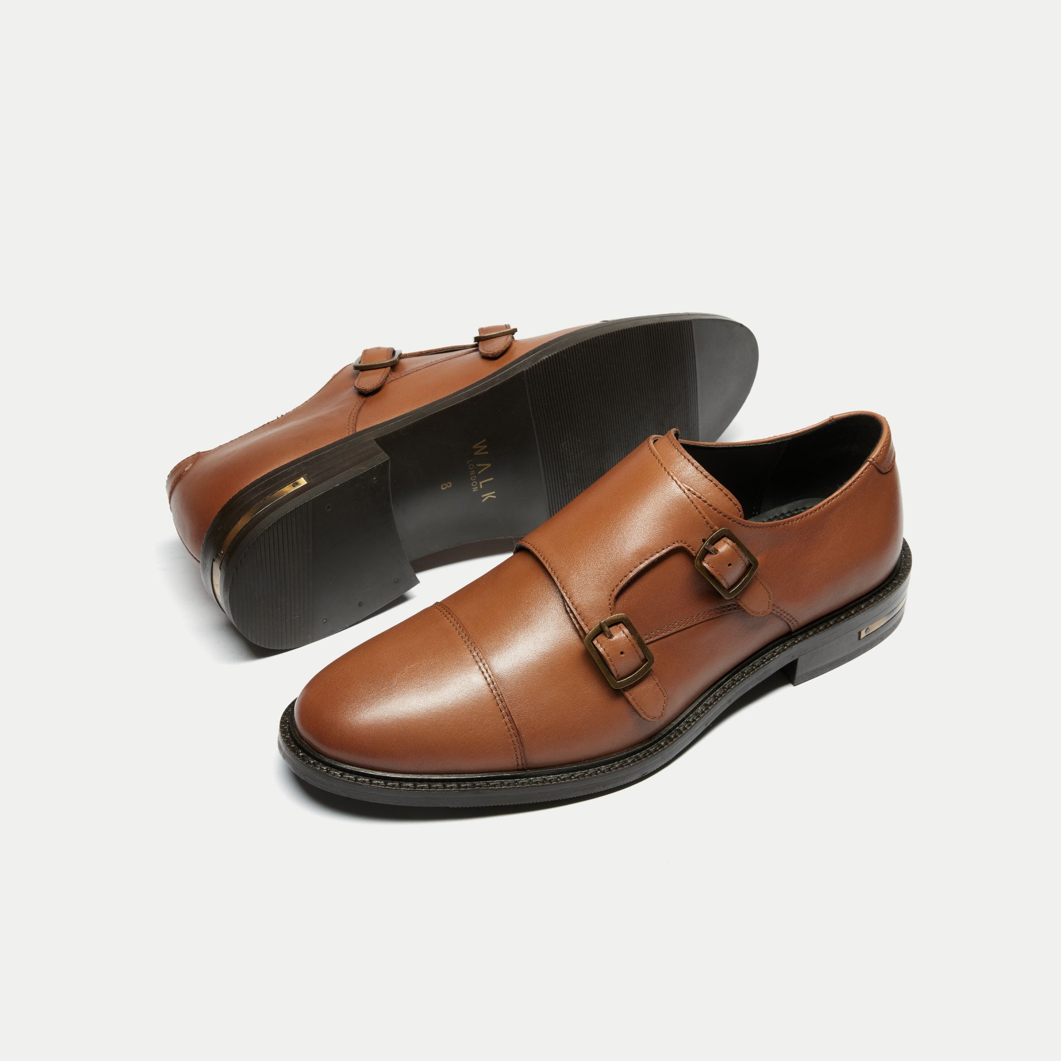 Walk London Mens Oliver Monk Strap Shoe in Tan Leather