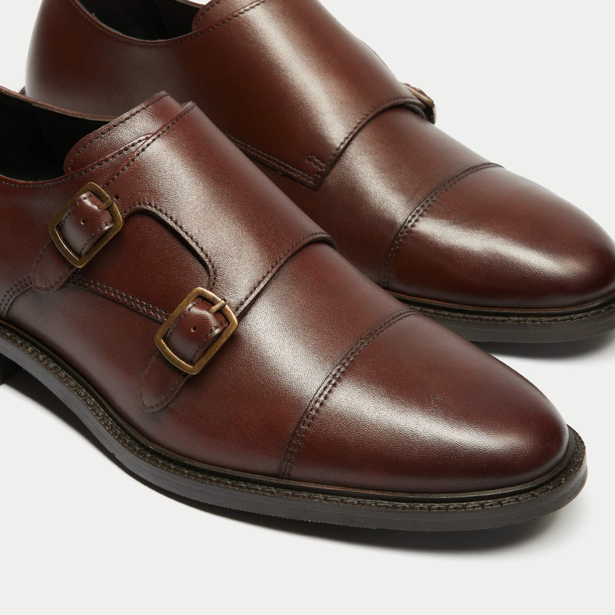 Walk London Mens Oliver Monk Strap Shoe in Brown Leather