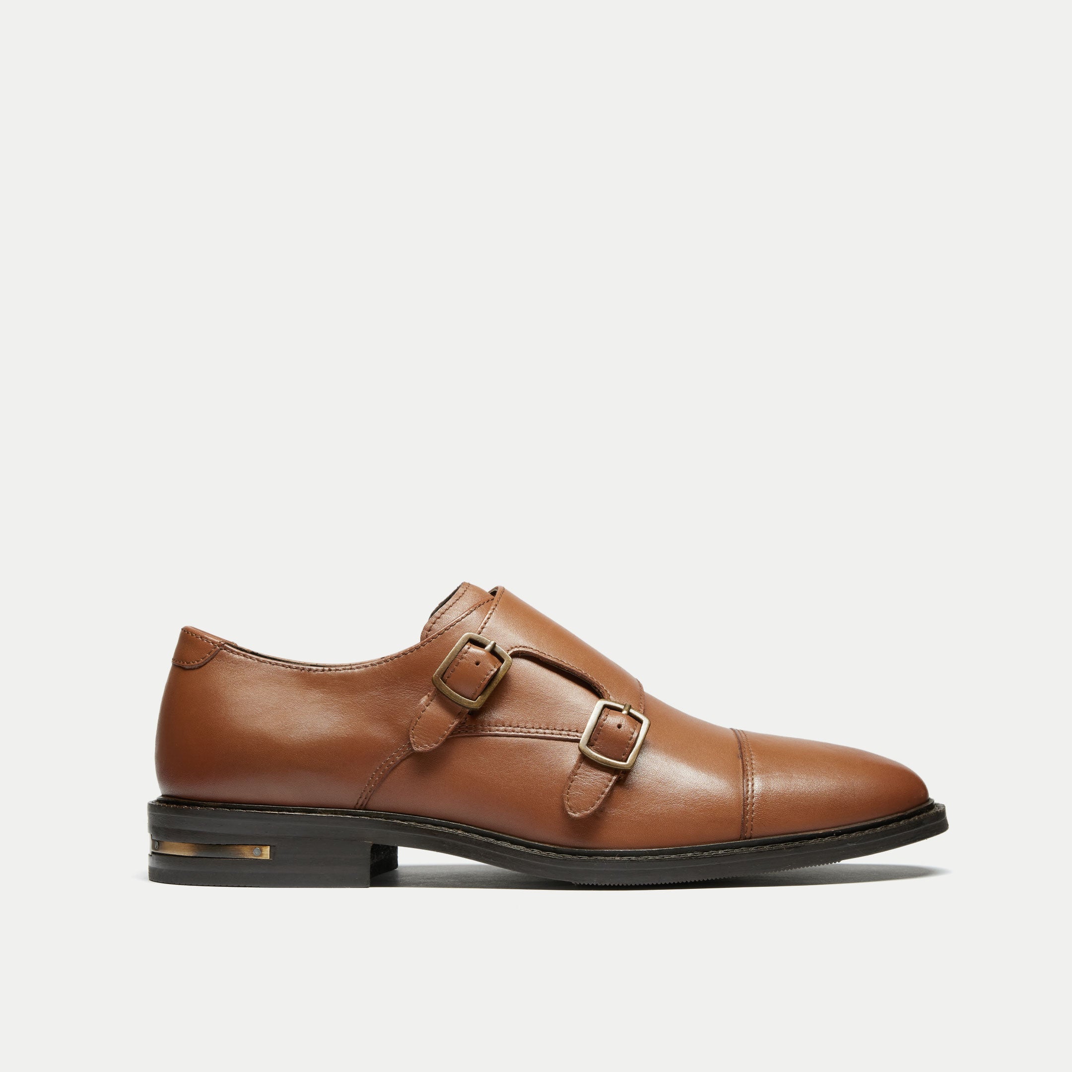 Walk London Mens Oliver Monk Strap Shoe in Tan Leather