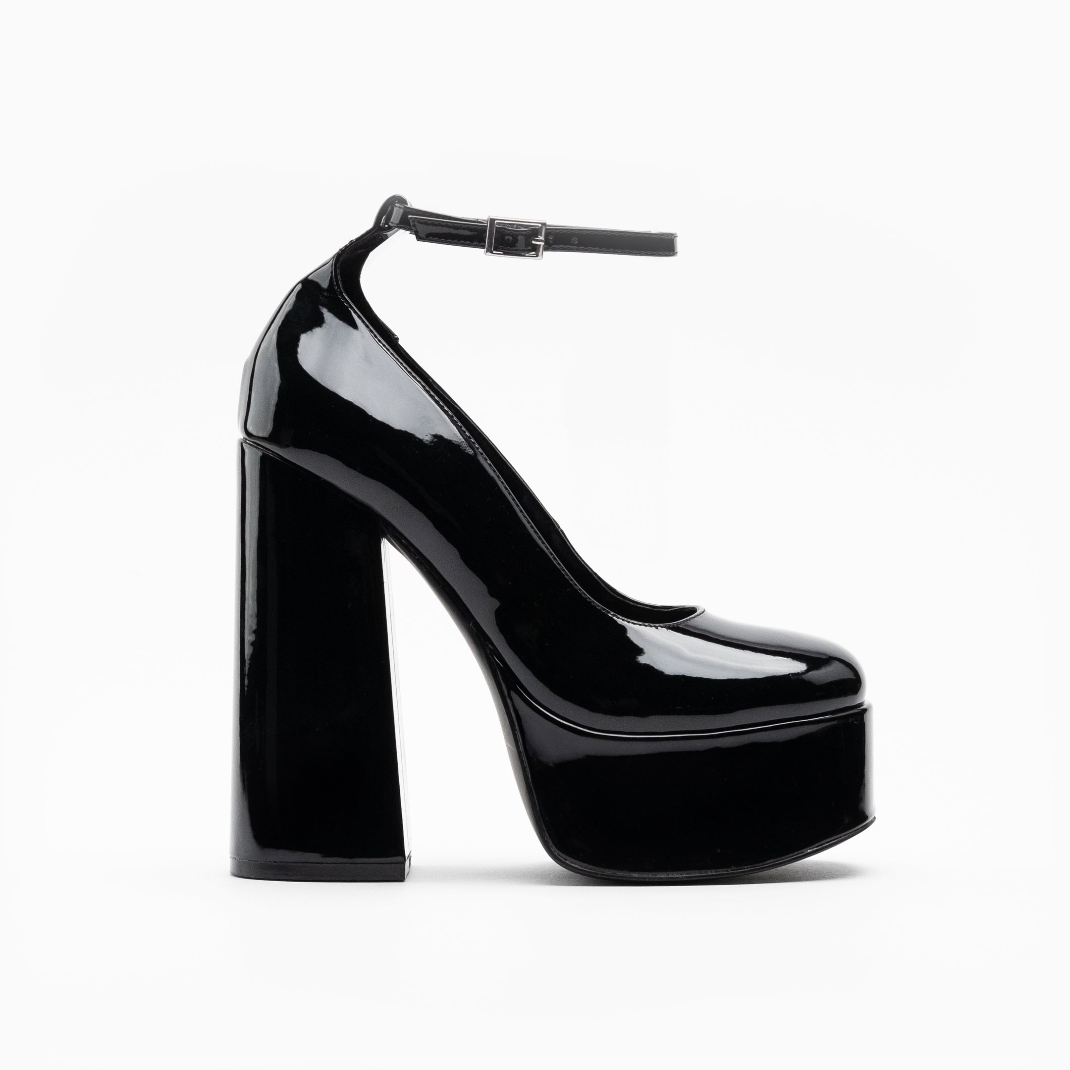 Walk London Womens Phoenix Ankle Strap Court Platform Heel in Black