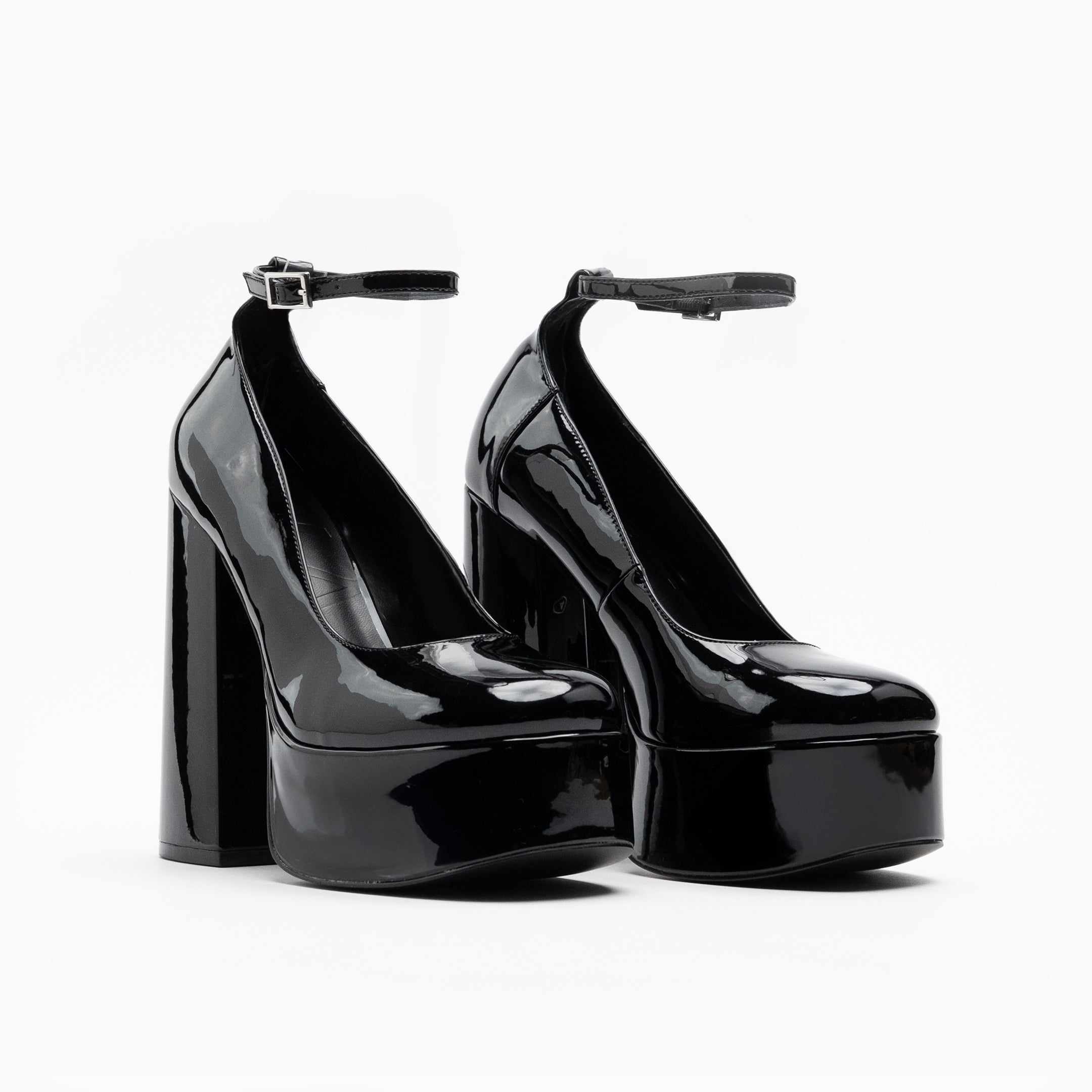 Walk London Womens Phoenix Ankle Strap Court Platform Heel in Black