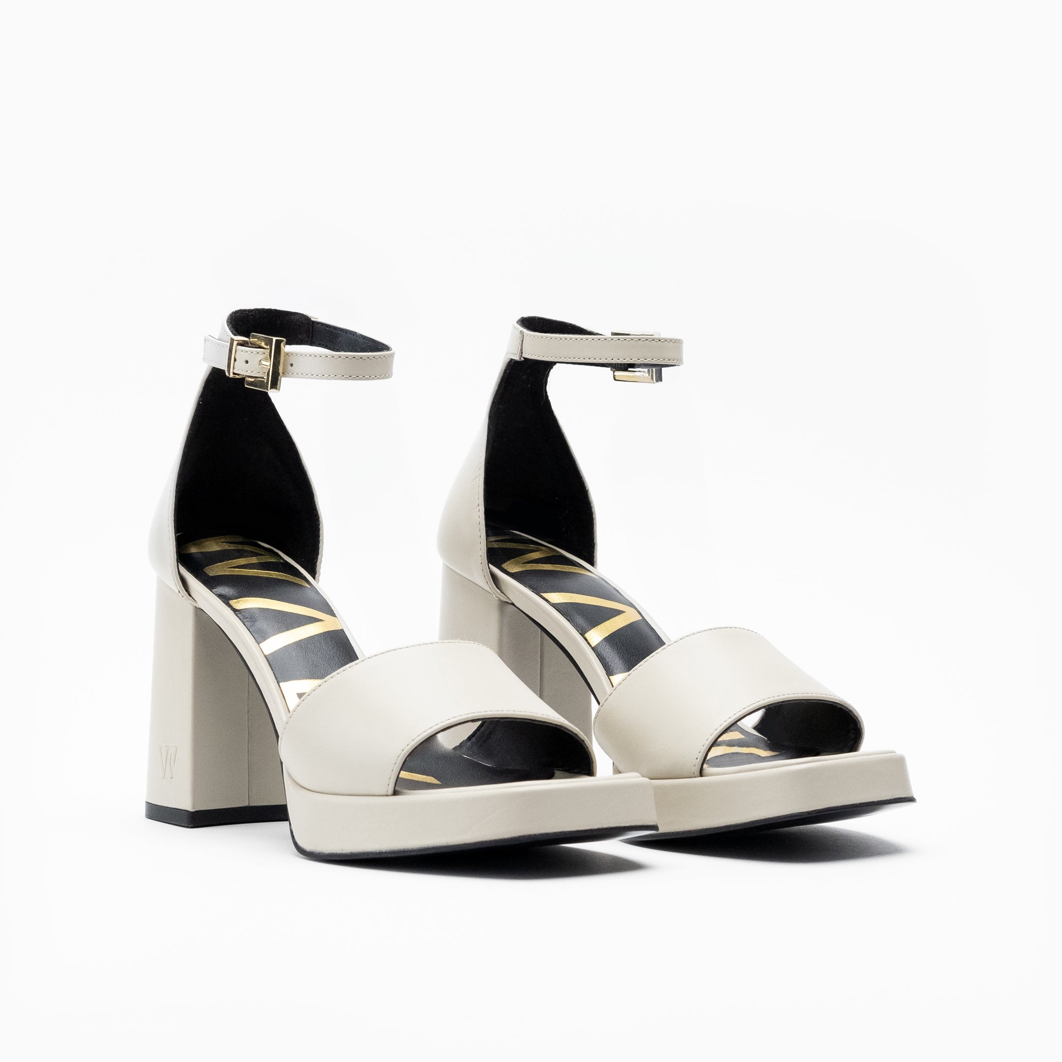 Walk London Women's Poppy Counter Platform Sandal in Off White Leather