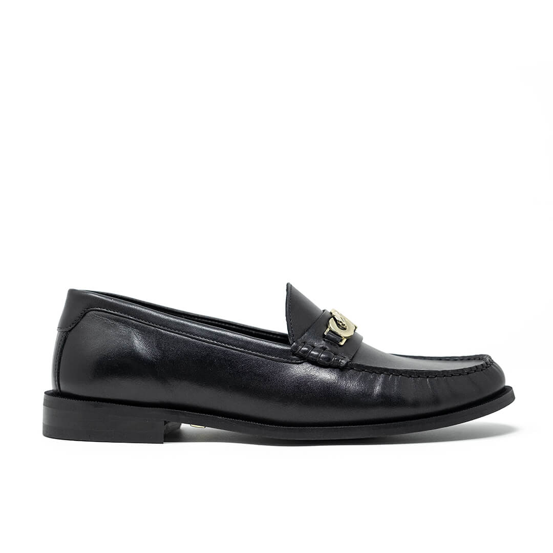 WALK London Riva Chain Loafer Black Leather Gold Chain