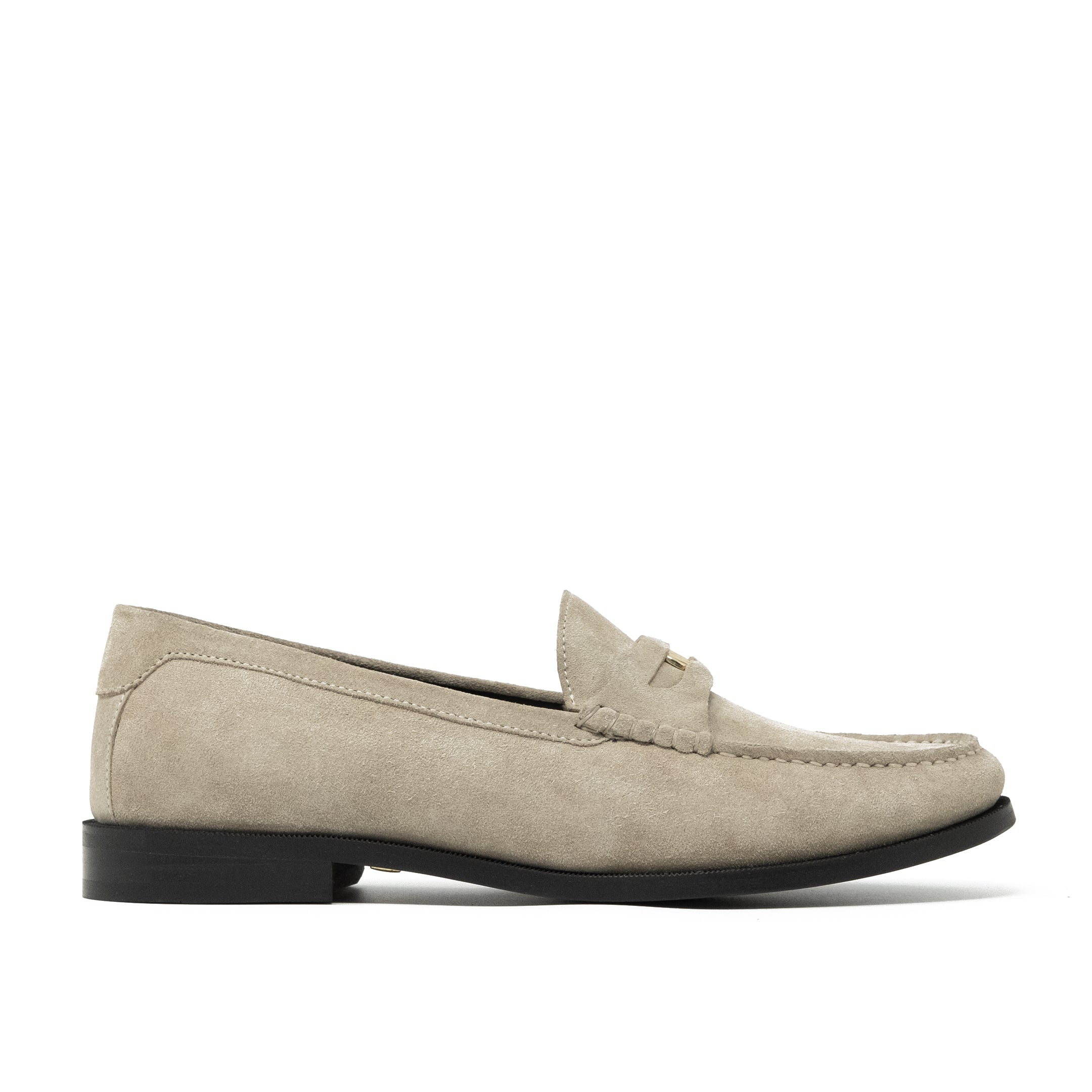 Walk London Riva Penny Loafer in Stone Suede