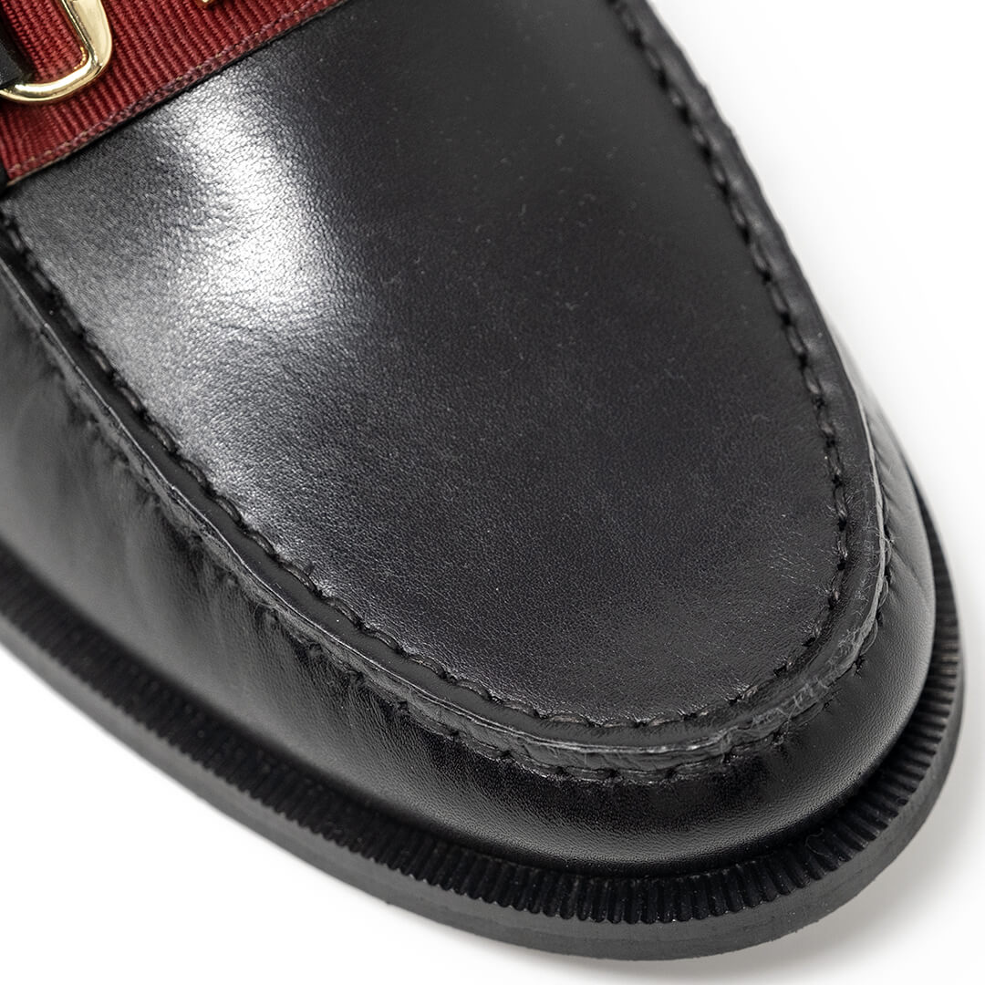WALK London Riva Trim Loafer Black Leather Gold Snaffle Toe