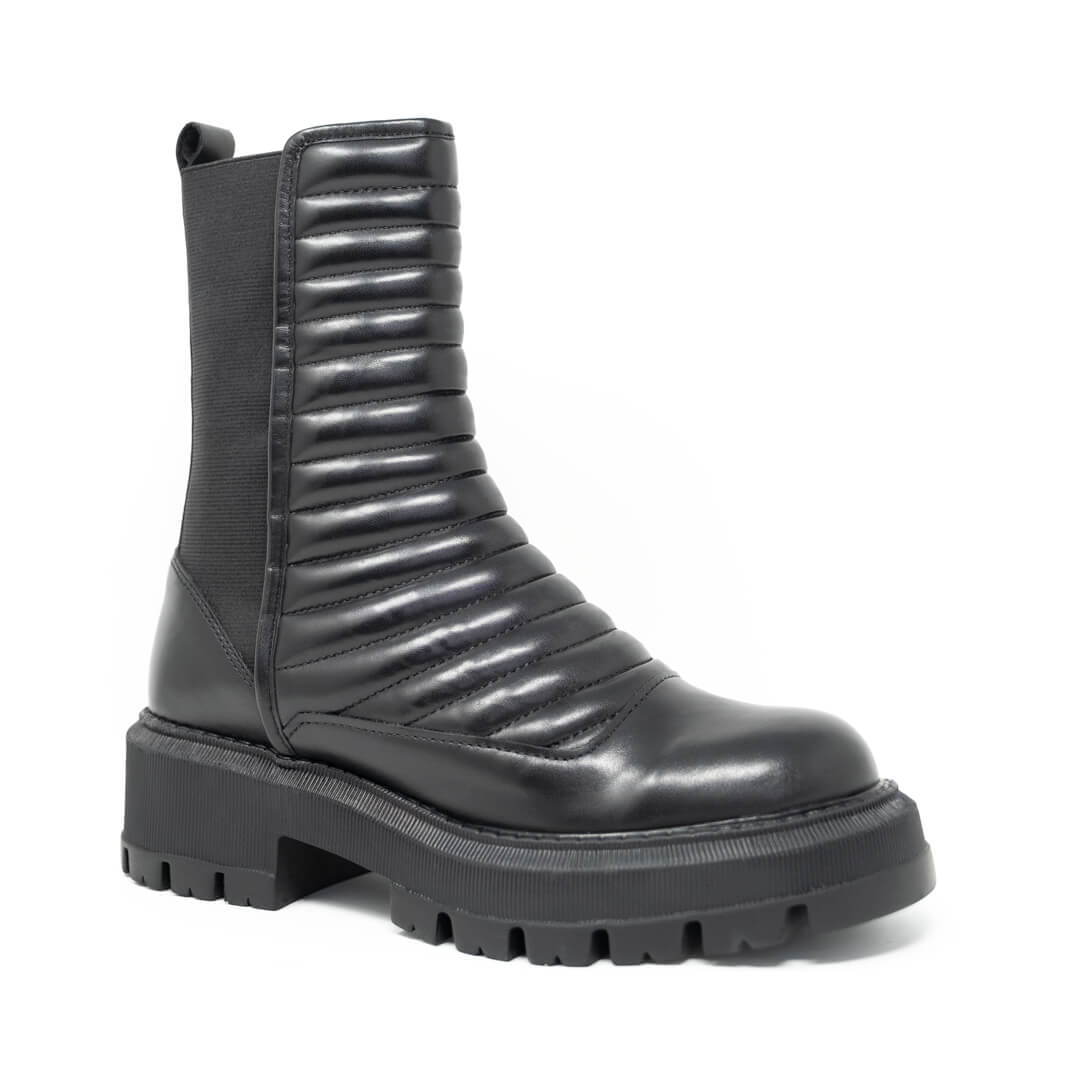 WALK London Roxy Quilted Chelsea Boot Black Leather