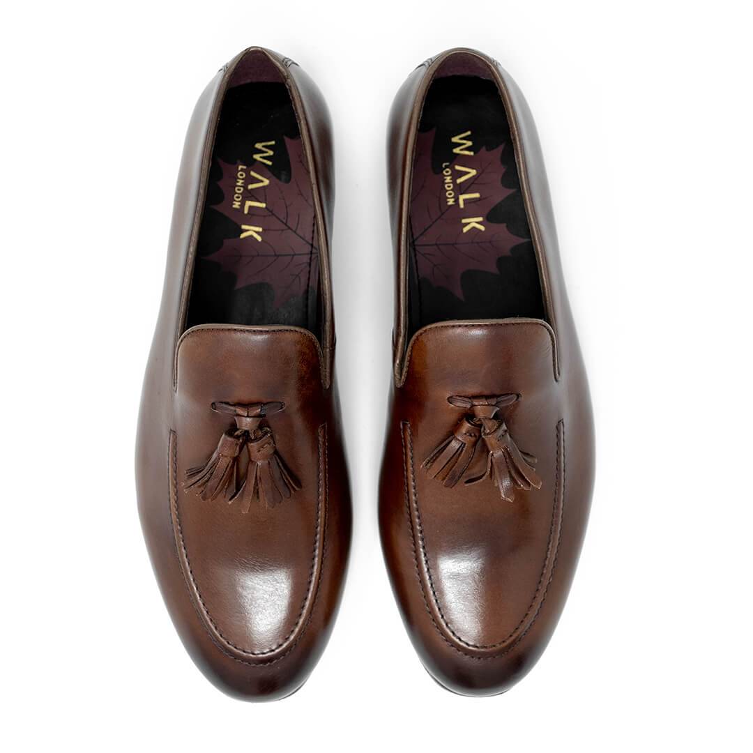 Walk London Brown Leather Terry Tassel Loafer