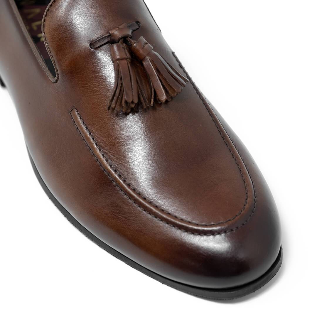 Walk London Brown Leather Terry Tassel Loafer]