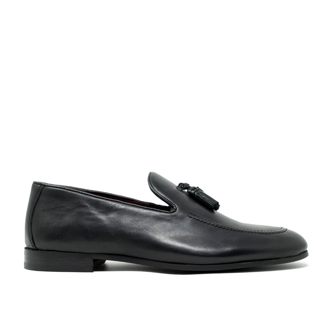Walk London Terry Tassel Loafer Black Leather Official Site