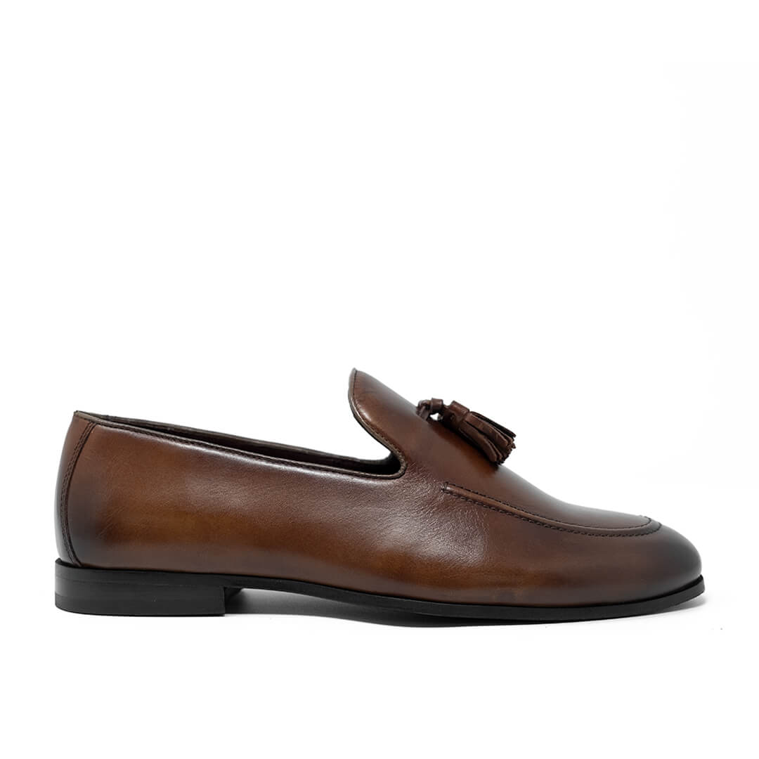 WALK London Terry Tassel Loafer Brown Leather