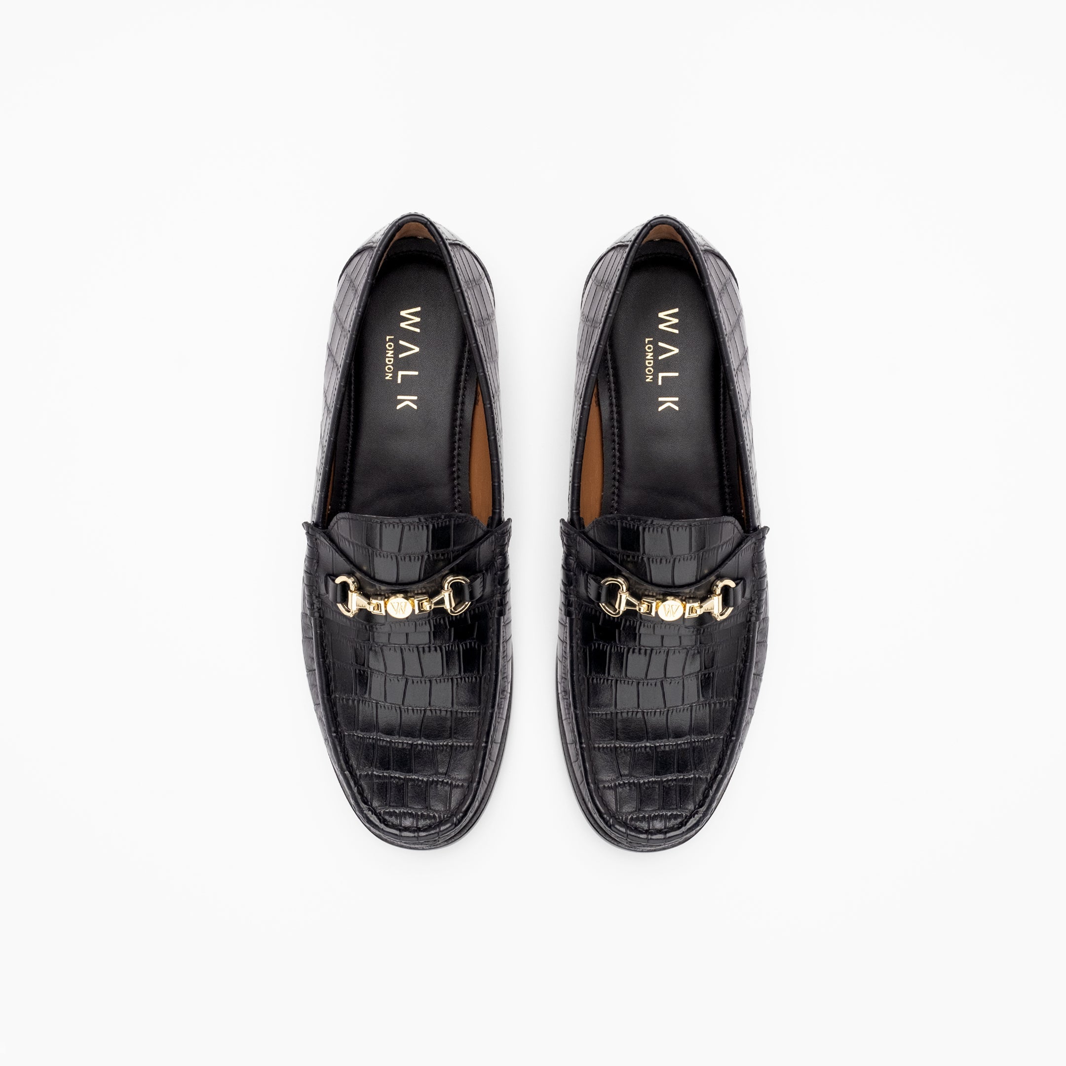 Walk London Mens - Tino Trim Loafer - Black Embossed Leather