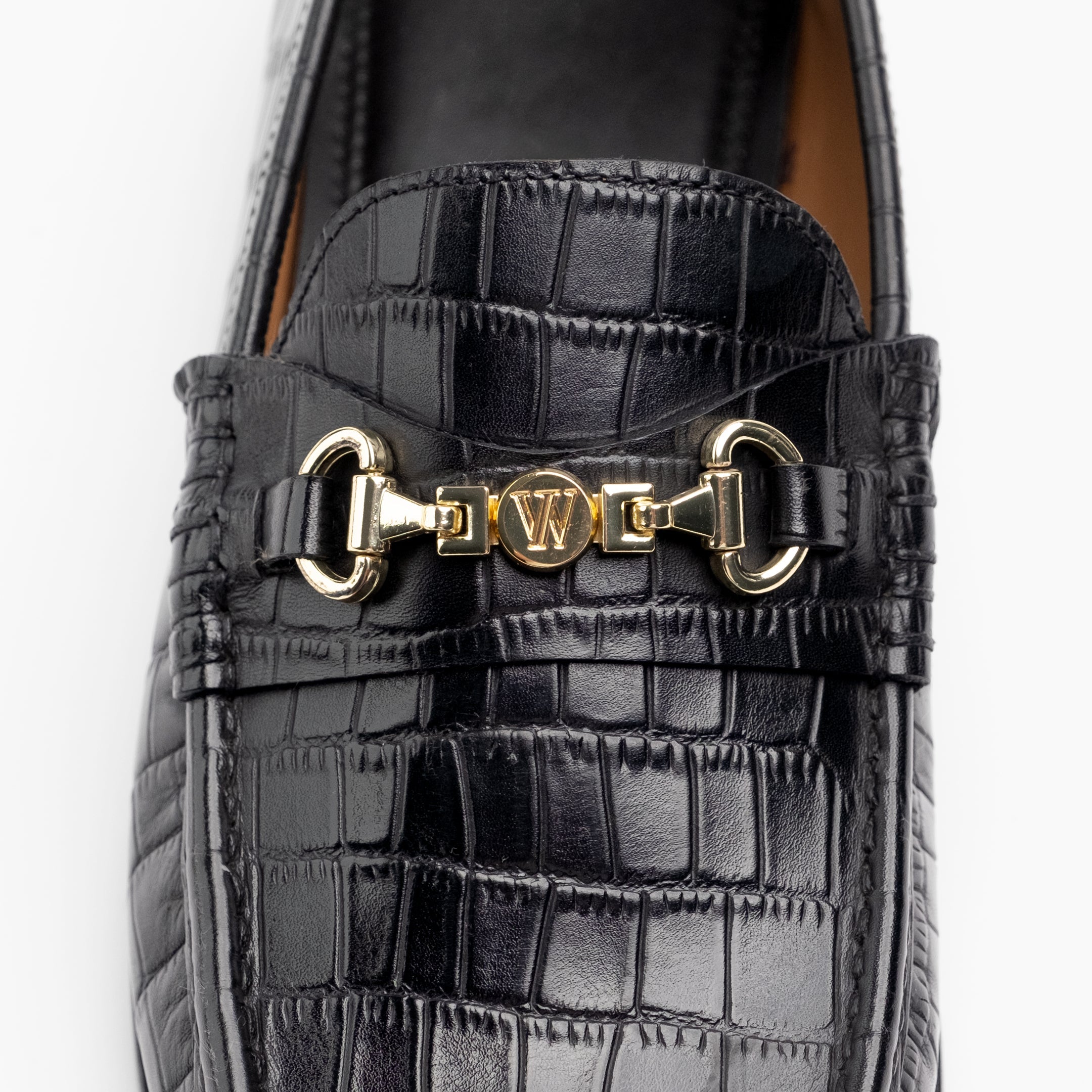 Walk London Mens - Tino Trim Loafer - Black Embossed Leather