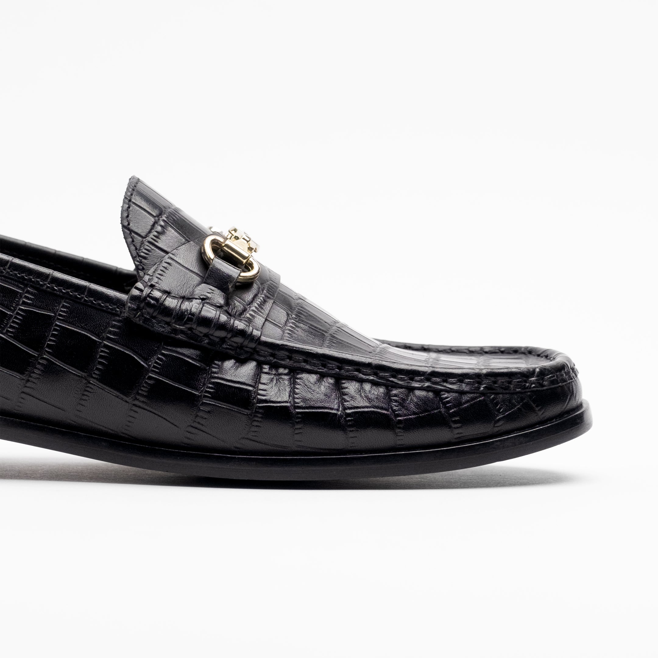 Walk London Mens - Tino Trim Loafer - Black Embossed Leather