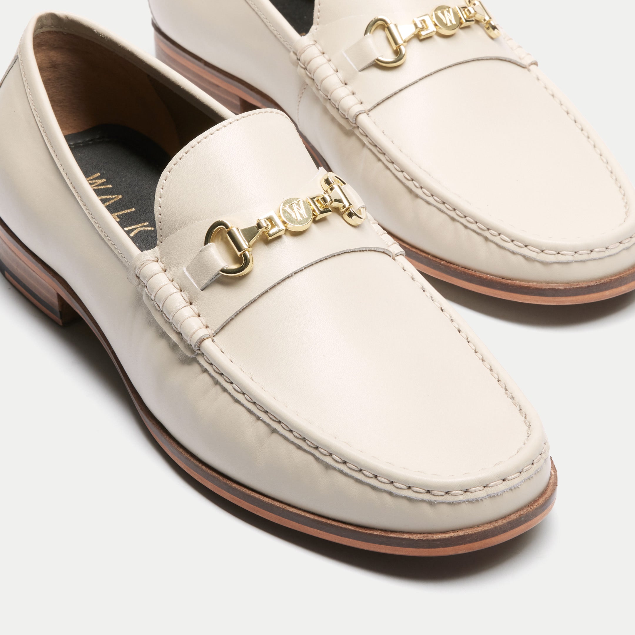 Walk London Mens Tino Trim Loafer in Off White Leather