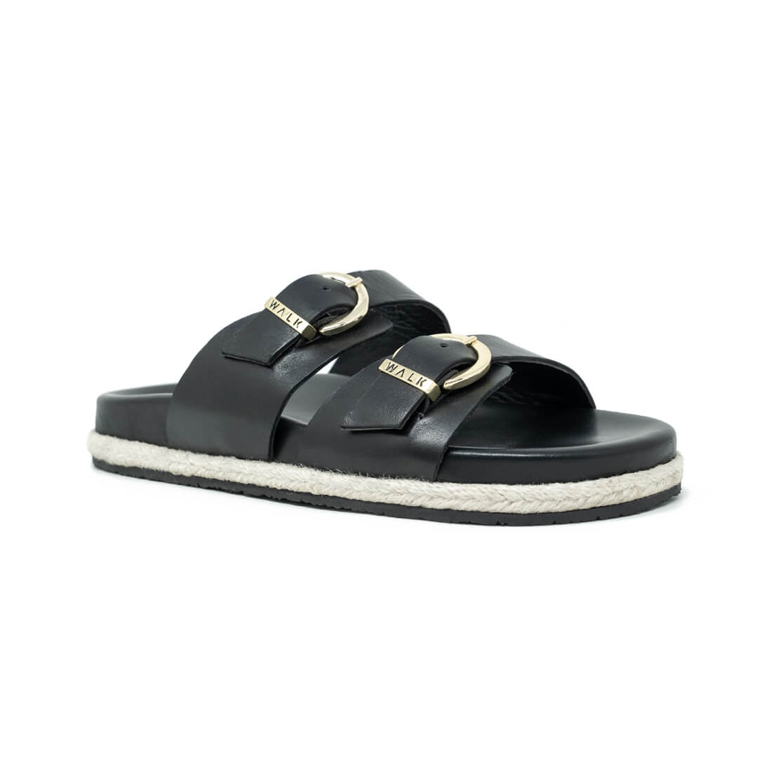Valencia Jute Footbed Sandal Black Leather