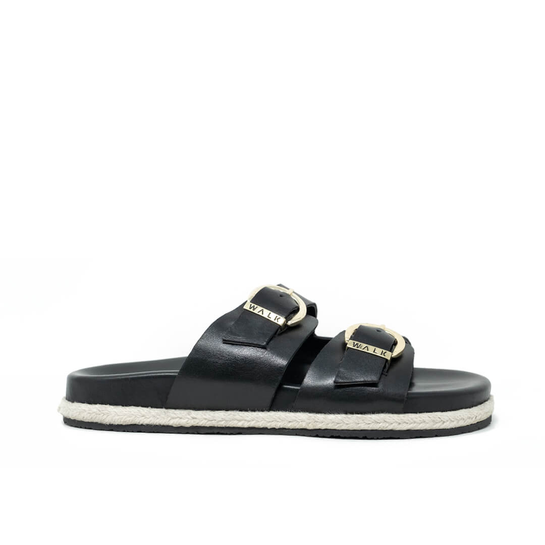 Valencia Jute Footbed Sandal Black Leather